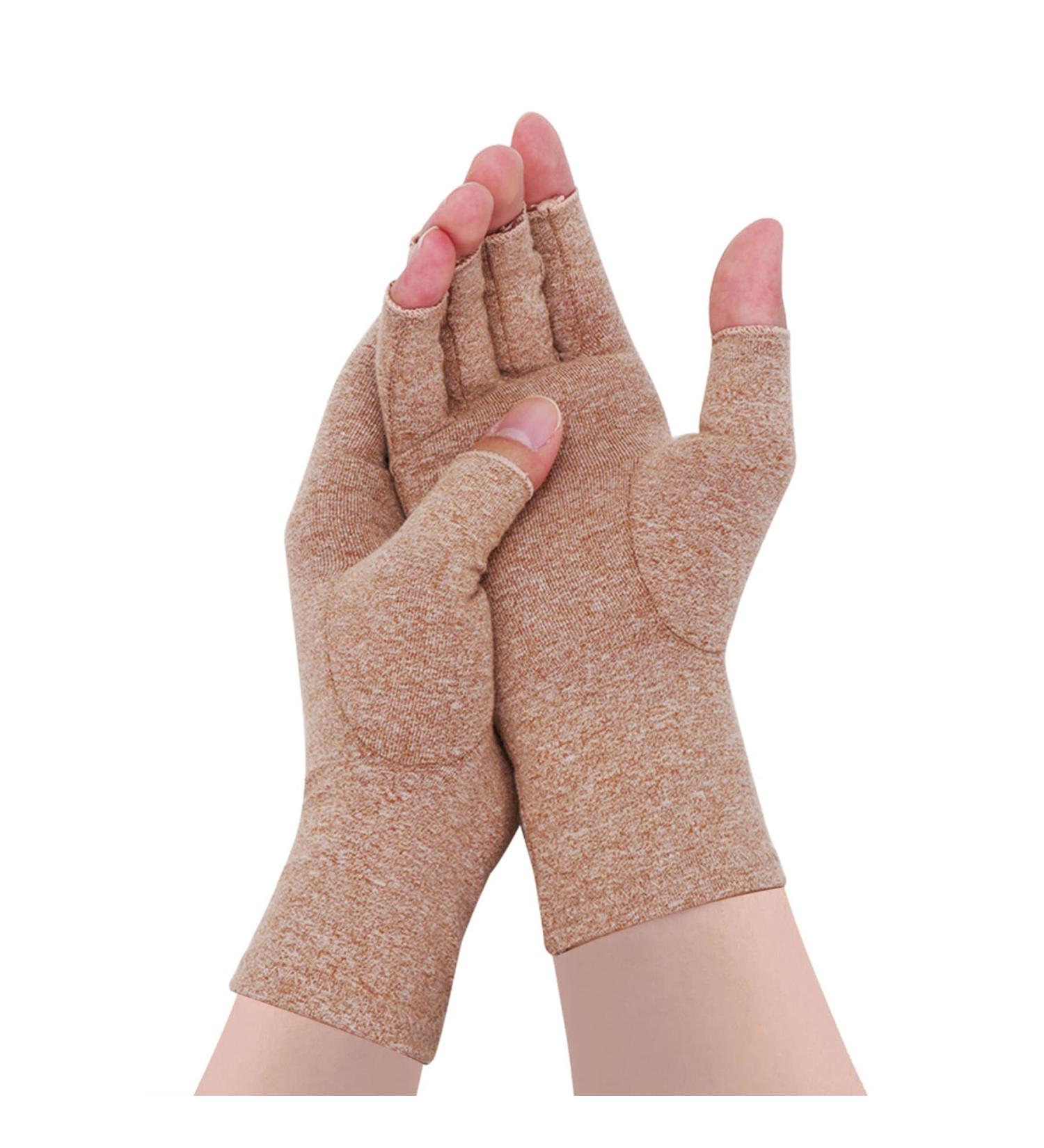 Gebell Rheumatoid Arthritis Compression Fingerless Gloves - Joint Pain Relief & Hand Warmth | Carpal Tunnel Support Gloves - Size Small Khaki - Buy Online on GoSupps.com