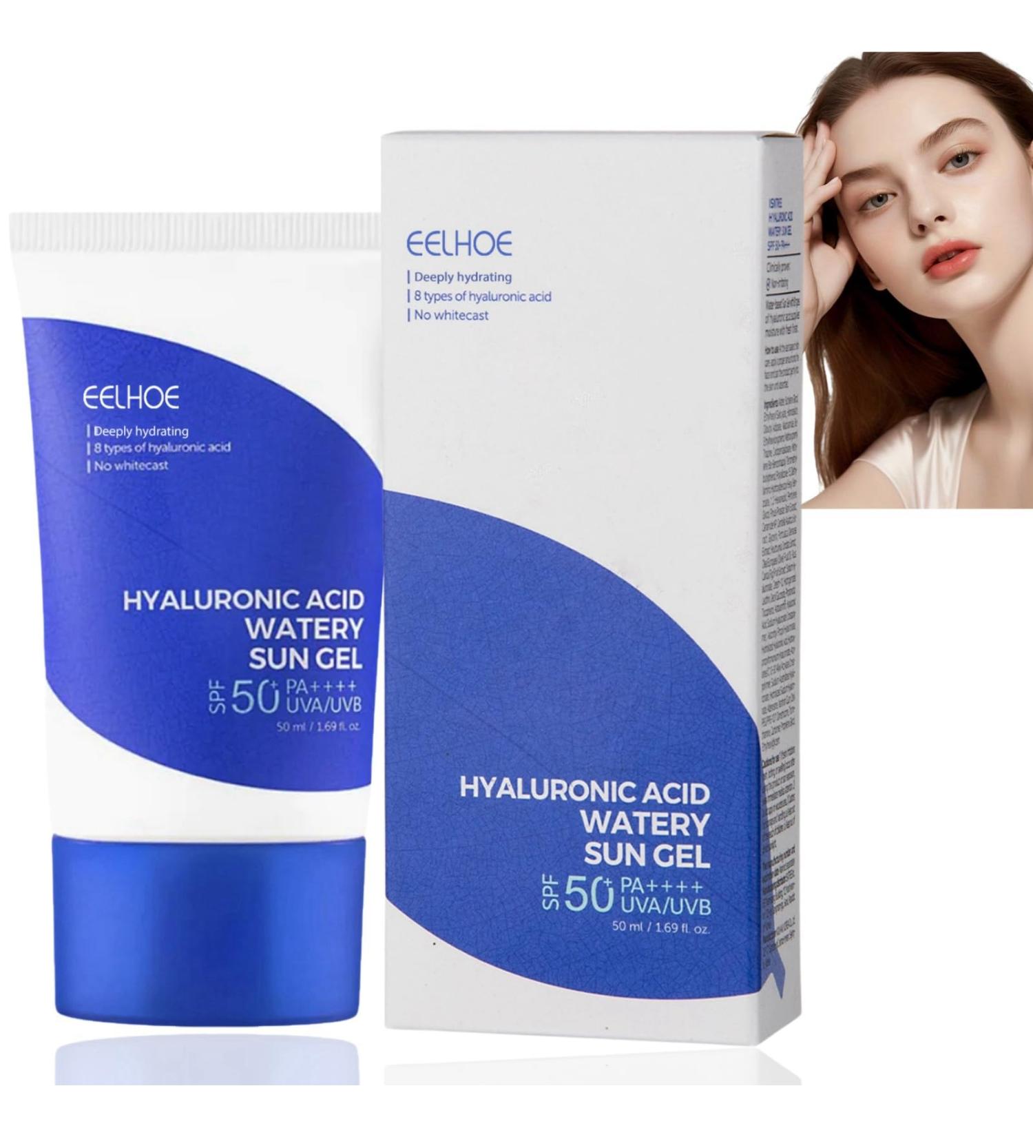 Hyaluronic Acid Watery Sun Gel Korean Sunscreen Sun Cream Hyaluronic Acid SPF50+ Pa++++ Sunscreen Korean SPF 50 Face Moisturiser Waterproof Face Sun Cream SPF 50 Moisturizing Korean Sunscreen Stick - Buy Online on GoSupps.com