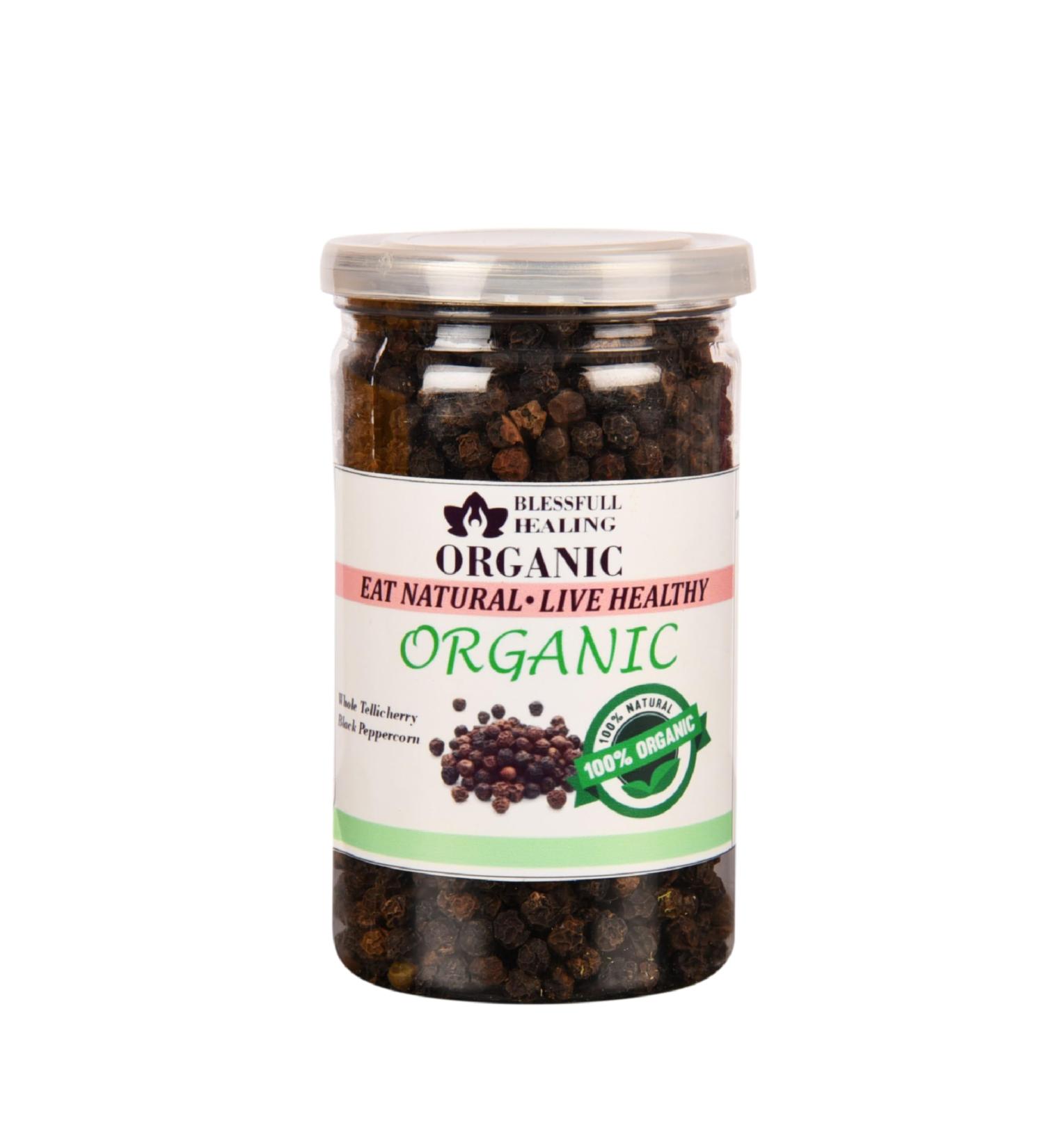 Blessfull Healing Organic Whole Tellicherry Black Peppercorn 200 Gram (Packing May Vary) 200 Gram 7.05 oz