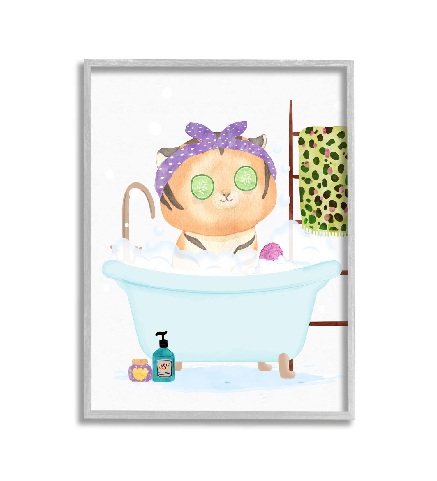 Stupell Industries Children's Tiger Bubble Bath Safari Animal Bathroom Wall Art - 11x14 - Grey Frame - Buy Online on GoSupps.com