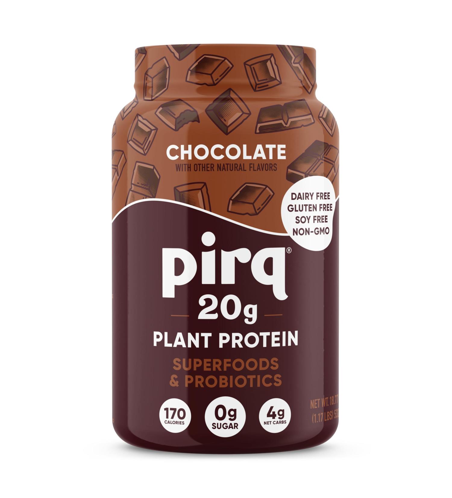 Pirq Dairy Free Protein Powder with 20g Protein Plant Based 2B CFU Probiotics 25 Superfoods Greens and Fruits Vegan 0g Sugar (14 Servings) (Chocolate) - Buy Online on GoSupps.com