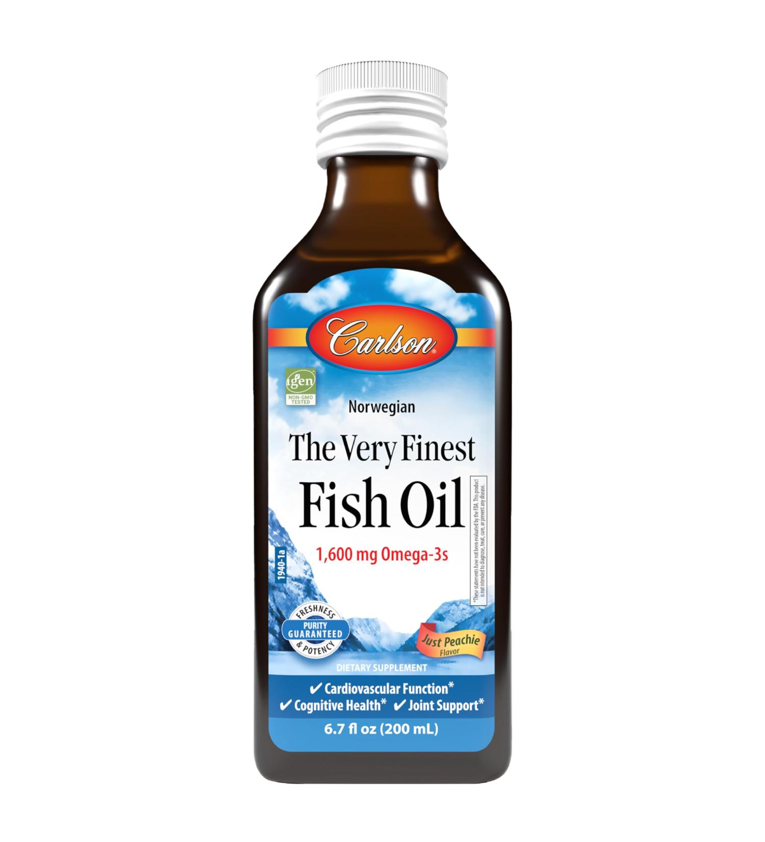 Carlson - The Very Finest Fish Oil 1600 mg Omega-3s Liquid Fish Oil Supplement Norwegian Fish Oil Wild-Caught Sustainably Sourced Fish Oil Liquid Just Peachie 200 mL (6.7 Fl Oz) - Buy Online on GoSupps.com