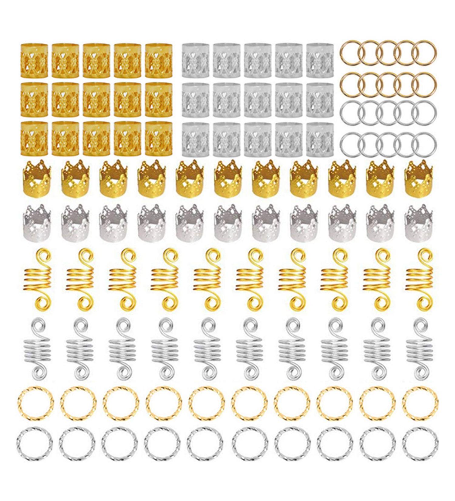 Dreadlock Pearls & Clips - 110pc Hair Accessories Set | Gold & Silver Braids Jewelry & Headband Hair Rings for Hip-Hop Styles - Buy Online on GoSupps.com