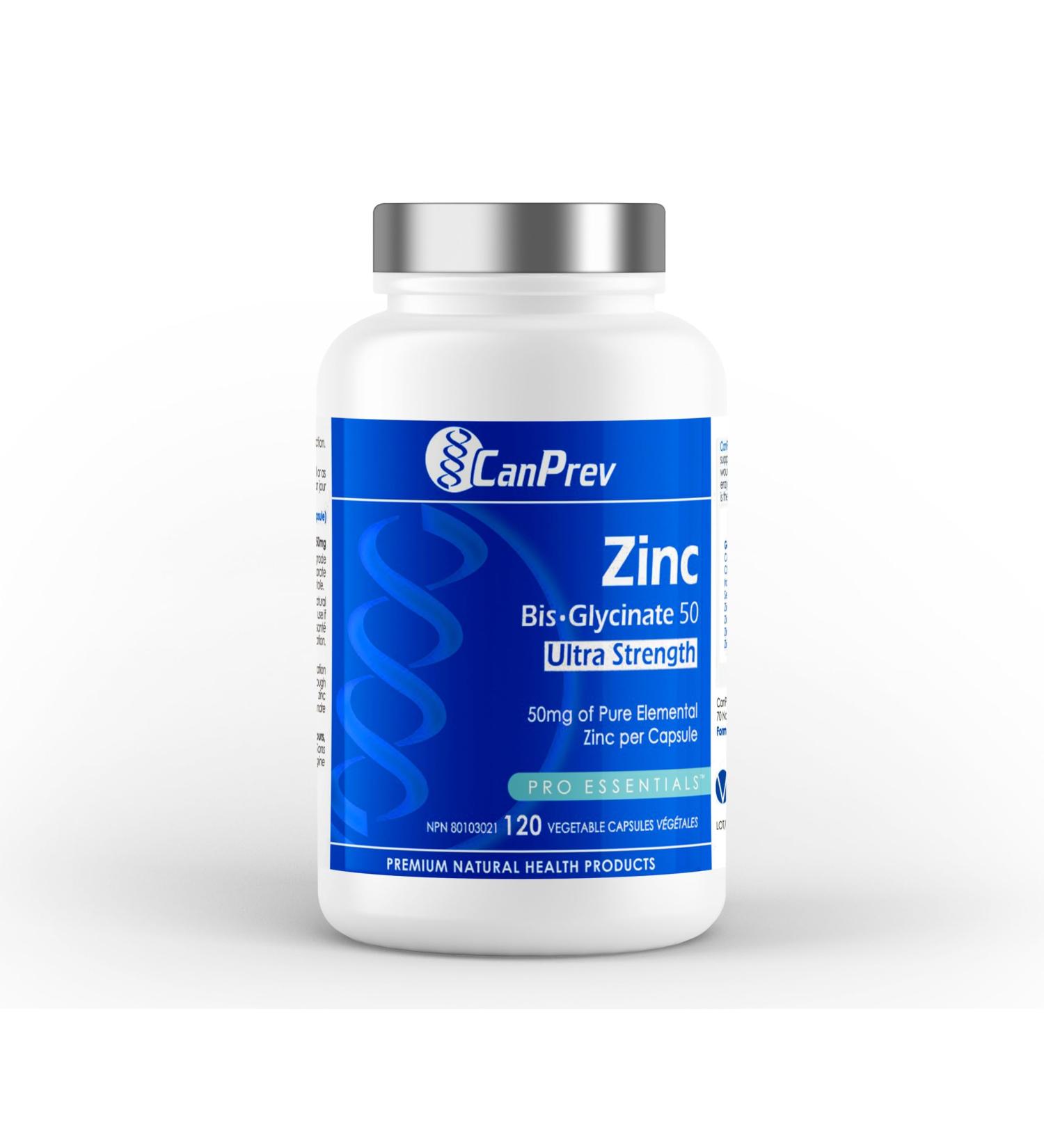 CanPrev Zinc Bis-Glycinate | 120 v-caps | Ultra Strength | 50mg of Pure Elemental Zinc per Capsule | Premium Natural Health Products - Buy Online on GoSupps.com