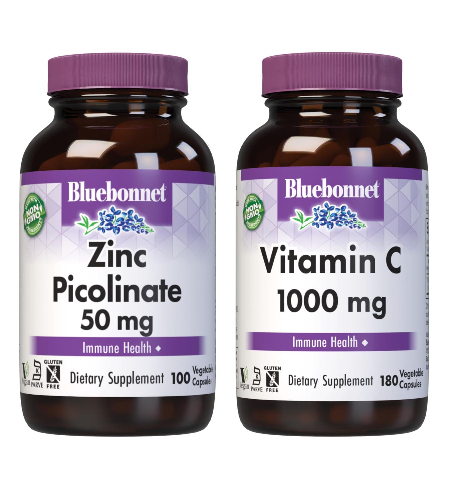 Bluebonnet Nutrition Zinc Picolinate 50mg and Vitamin C 1000mg Vegetable Capsules Bundle - Buy Online on GoSupps.com