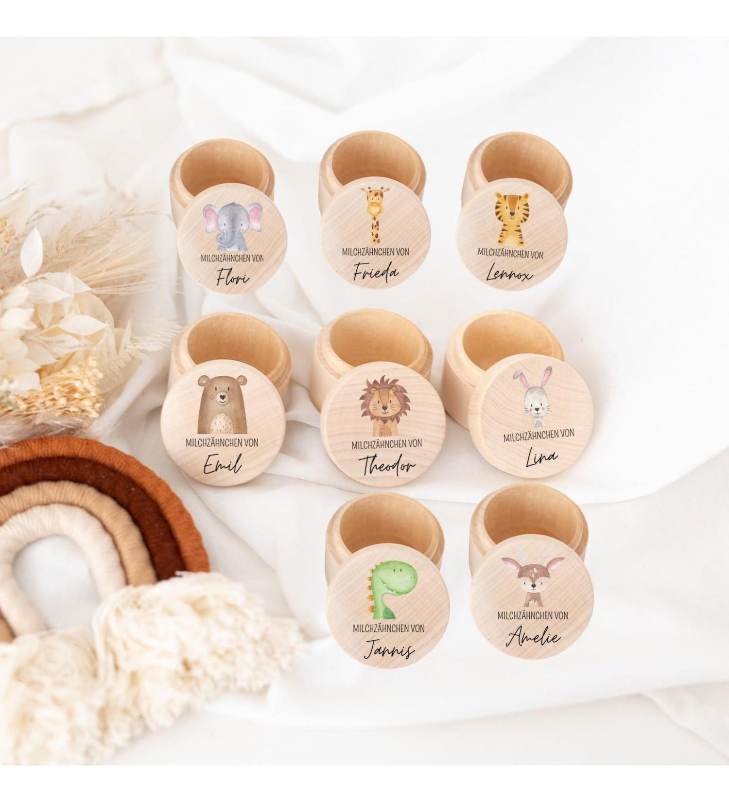 Personalized Wooden Milk Tooth Jar for Kids | UV Printed Lion Tooth Box - Perfect Keepsake for First Teeth - Buy Online on GoSupps.com