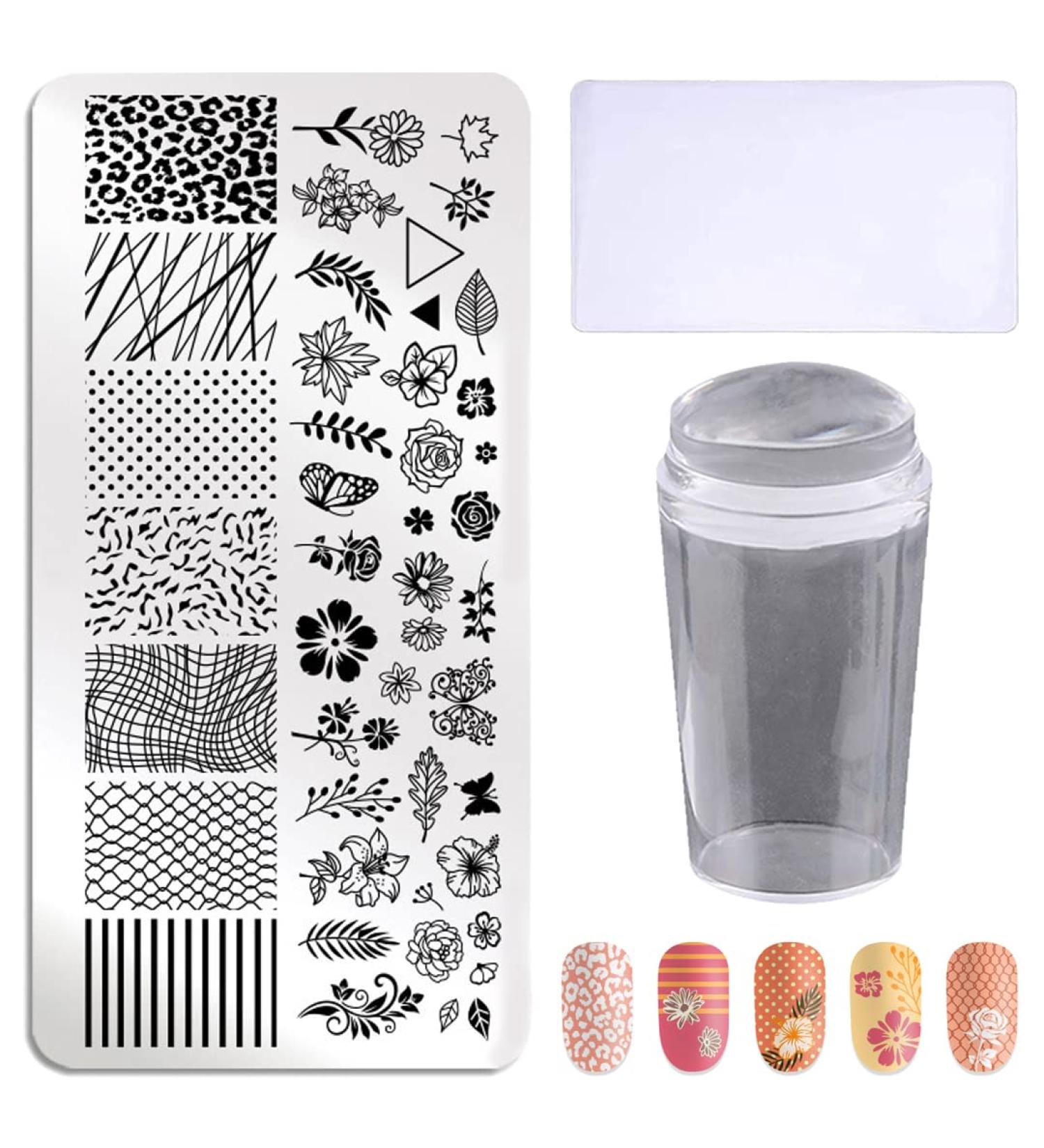 3-Piece Nail Design Stamping Plate Set | Silicone Stamp & Scraper | Stainless Steel Nail Art Templates J23 - International Shipping Available - Buy Online on GoSupps.com