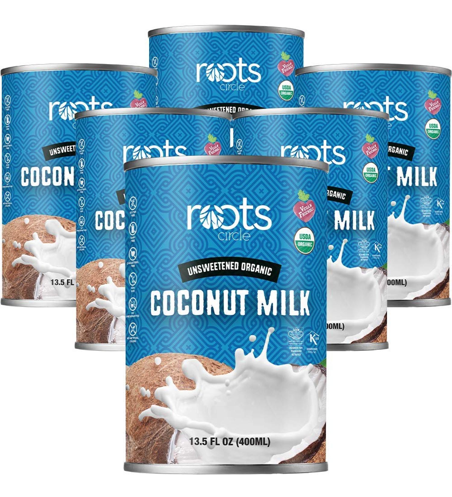 Roots Circle Organic Coconut Milk 6-Pack 13.5oz Cans | Dairy-Free for Coffee, Soups, Curries, Smoothies & Ice Cream | Gluten-Free, Kosher, Vegan | Passover Kitniyot - 81 Fl Oz - Buy Online on GoSupps.com