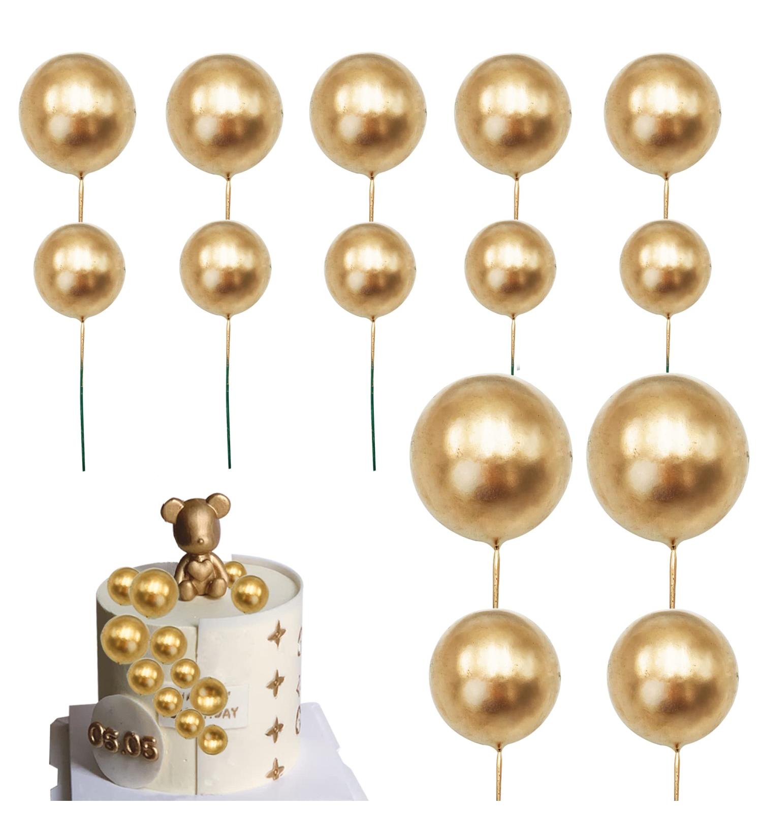Ball Shaped Cake Insert Toppers DIY Cake Insert Toppers Ball Cake Picks Pearl Ball Cake Toppers for Birthday Party Baby Shower Wedding Anniversary Cake Decoration (Gold) - Buy Online on GoSupps.com