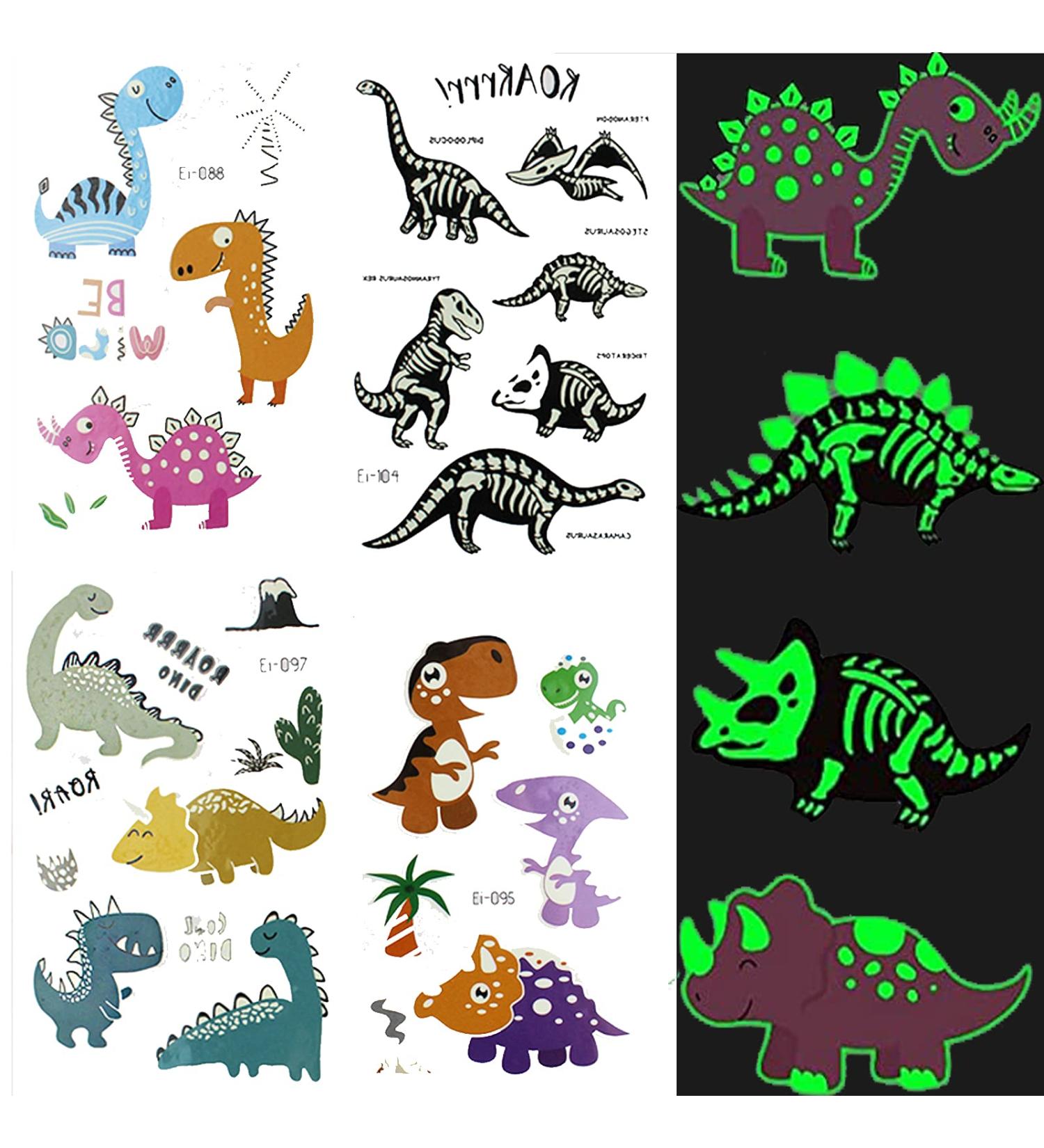 Luminous Dinosaur Temporary Tattoos for Kids - 160 Styles | Glow Dinosaur Decorations for Birthday Party | Boys and Girls 20 Sheets Dinosaur Tattoos Stickers - Buy Online on GoSupps.com