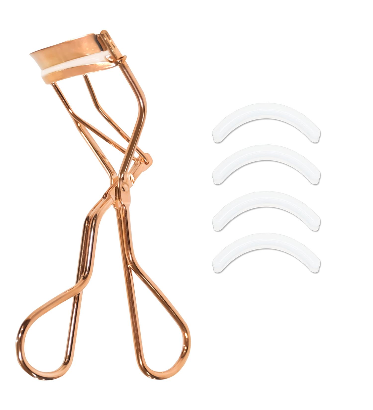 Professional Makeup Eyelash Curler with 4 Extra Silicone Refill Pads 1 High Quality Well-Made Eyelash Curler No Pinching No Pain (Rose Gold)