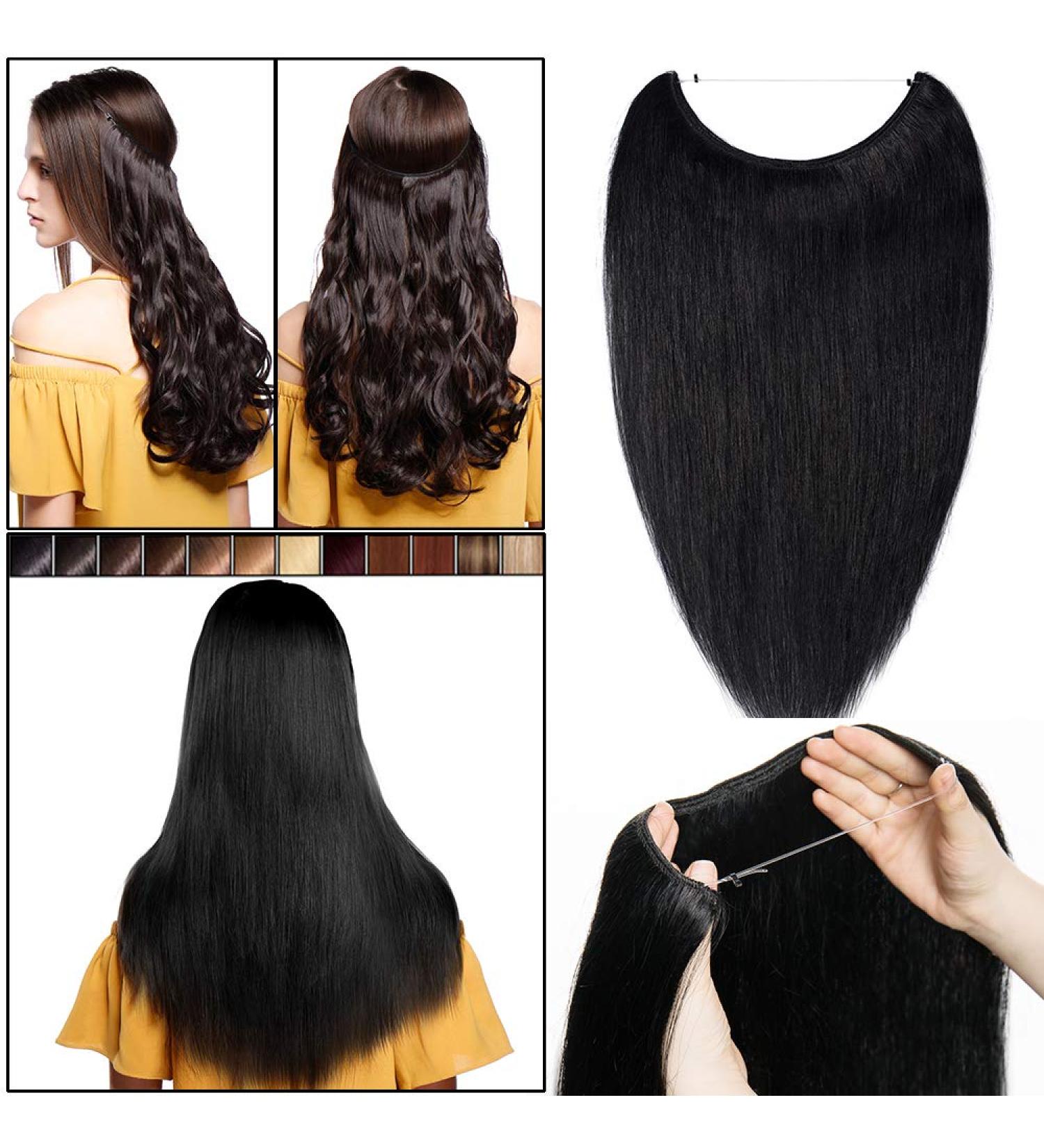 Elailite Real Hair Extensions with Wire - Invisible Faden Remy Smooth 16 /40cm 60g #01 Black - Premium Quality International Shipping - Buy Online on GoSupps.com