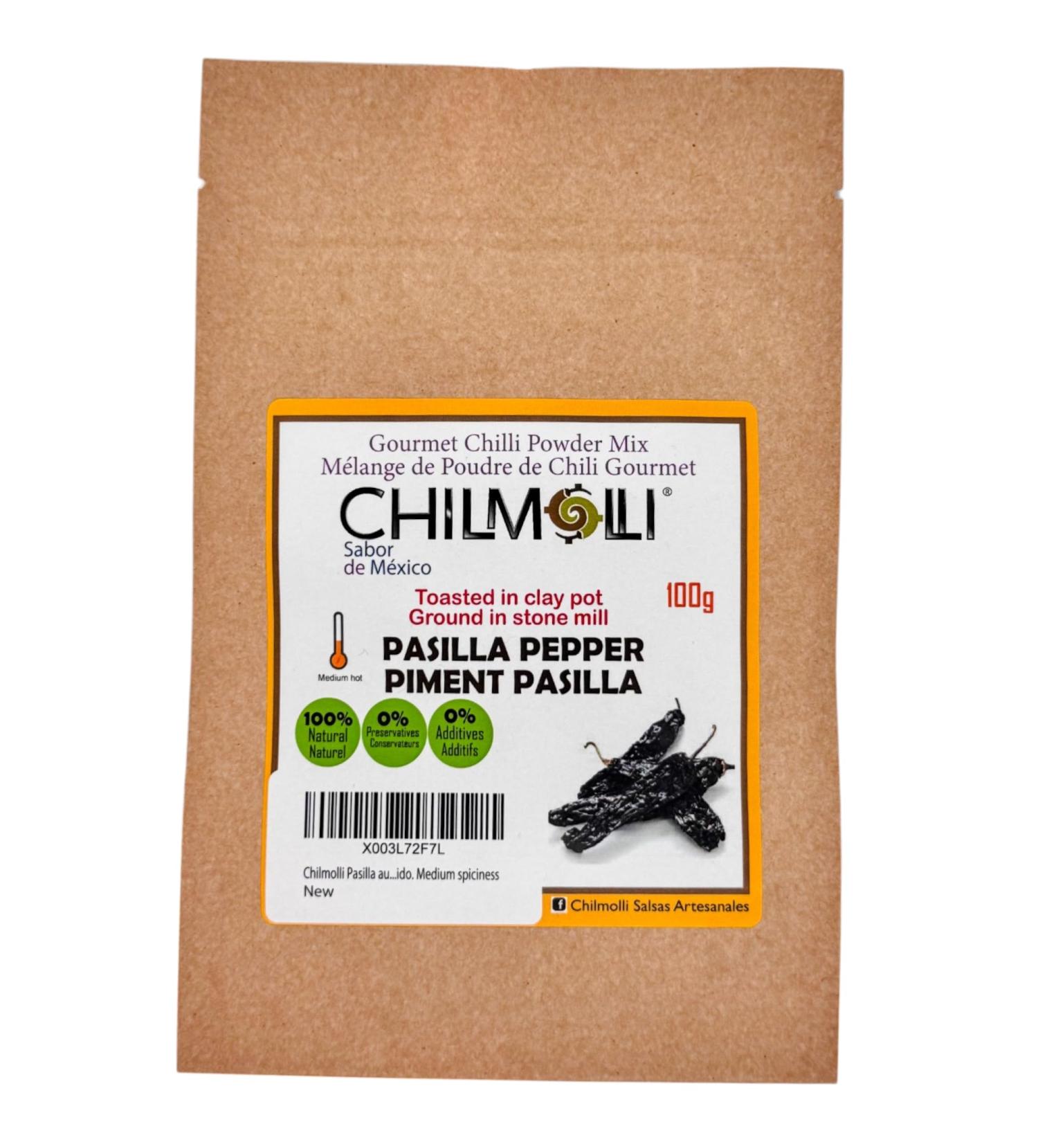Chilmolli Pasilla authentic Mexican artisanal gourmet chilli powder mix 100g / M lange de poudre de chili Pasilla Gourmet/Chile Pasilla molido. Medium spiciness - Buy Online on GoSupps.com