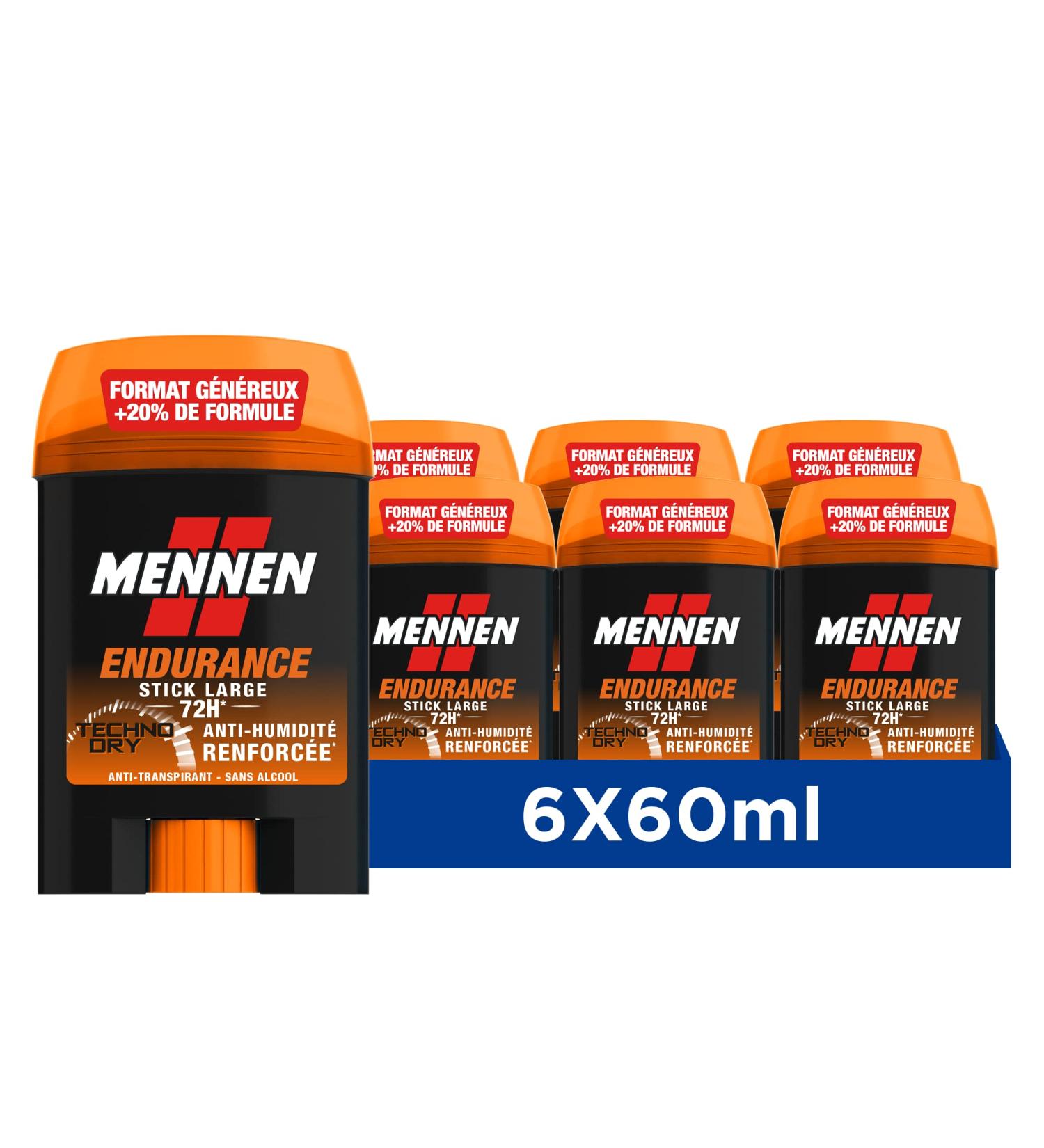 Mennen ENDURANCE Deodorant for men 72H large stick without alcohol anti-stains - Pack of 6 - Buy Online on GoSupps.com