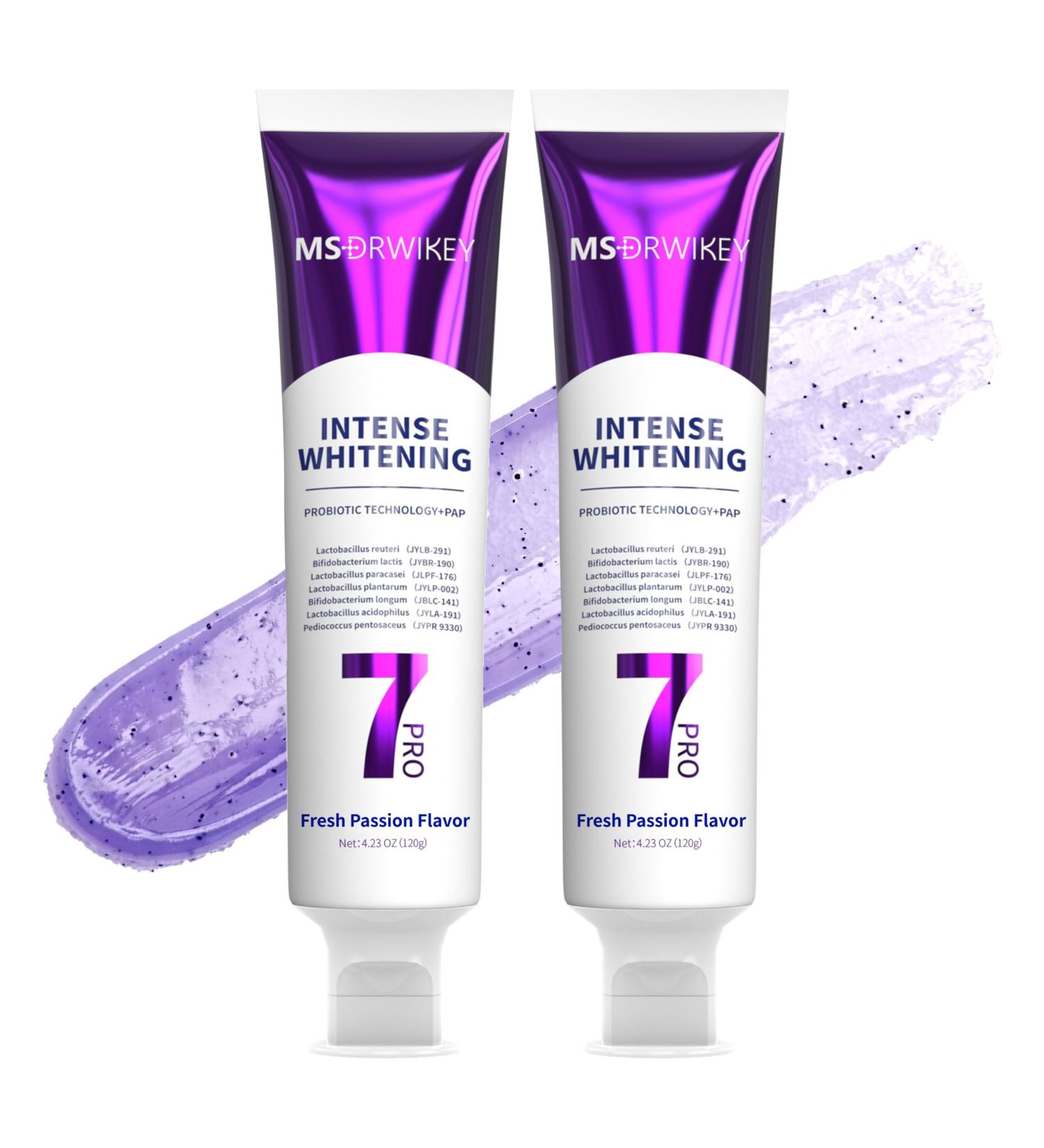MSDRWIKEY 2-Pack Popping 7-Pro Whitening Toothpaste | Deep Whitening & 7 Probiotics for Oral Health | Purple Beads for Extra Freshness | Fluoride-Free - Buy Online on GoSupps.com