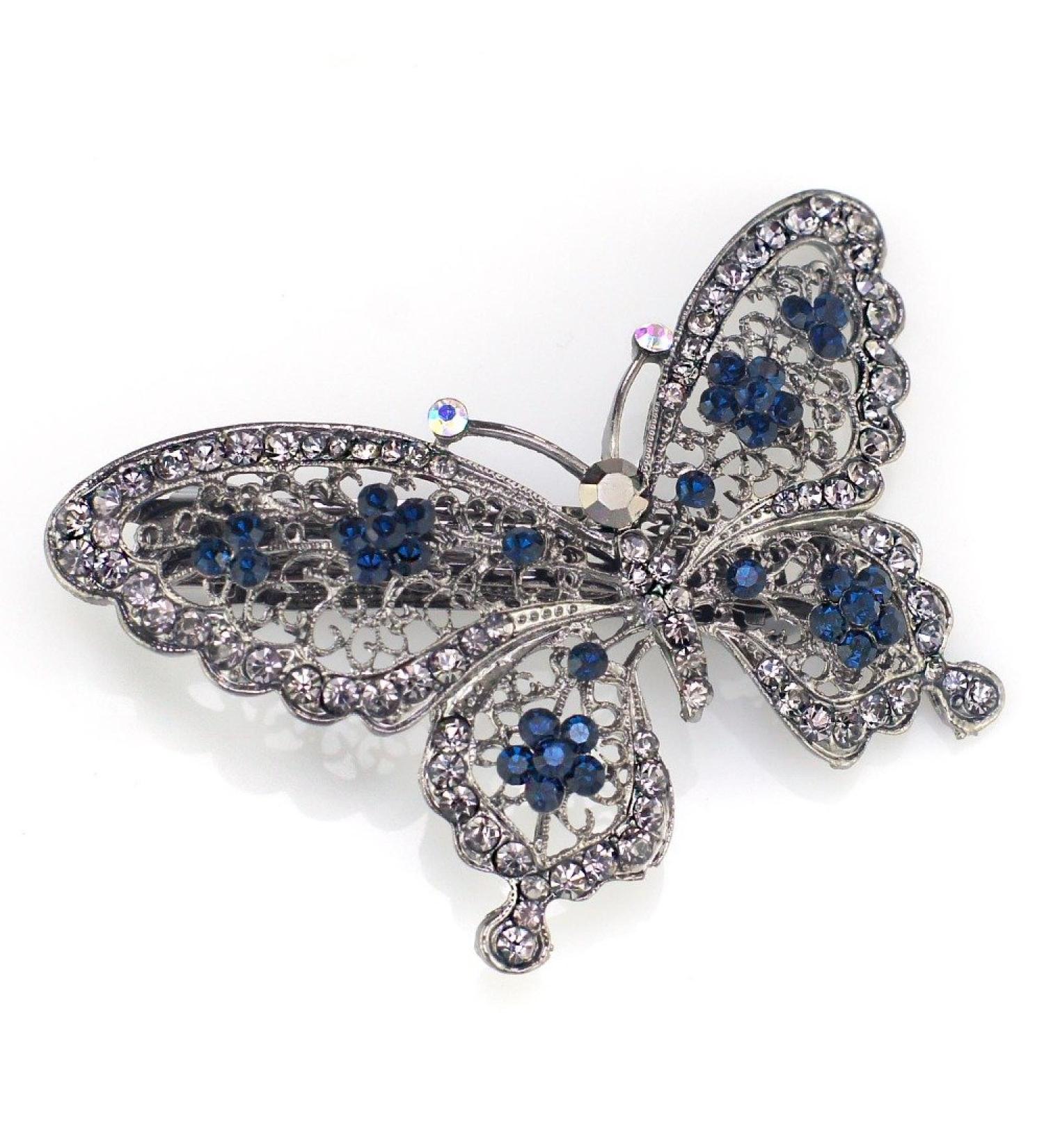 AKOAK Blue Crystal Butterfly Hairpin - Fashion Headwear Barrette Clip - Buy Online on GoSupps.com