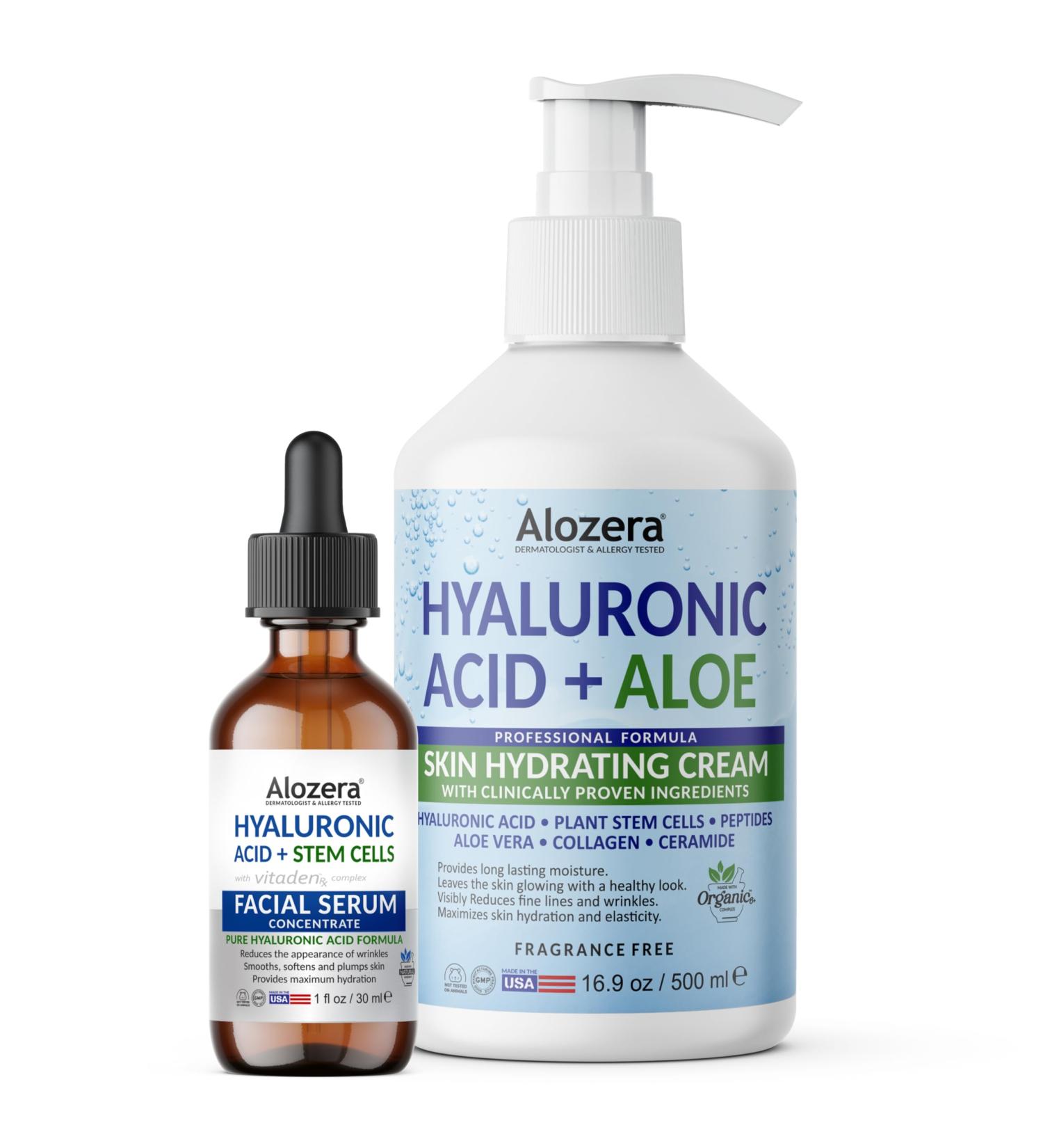 Alozera Hyaluronic Acid Body Lotion & Hyaluronic Acid Serum Bundle with Aloe Ceramides & Stem Cells for Deep Hydration Plumper Skin & Daily Moisture Lightweight & Fragrance-Free - Buy Online on GoSupps.com