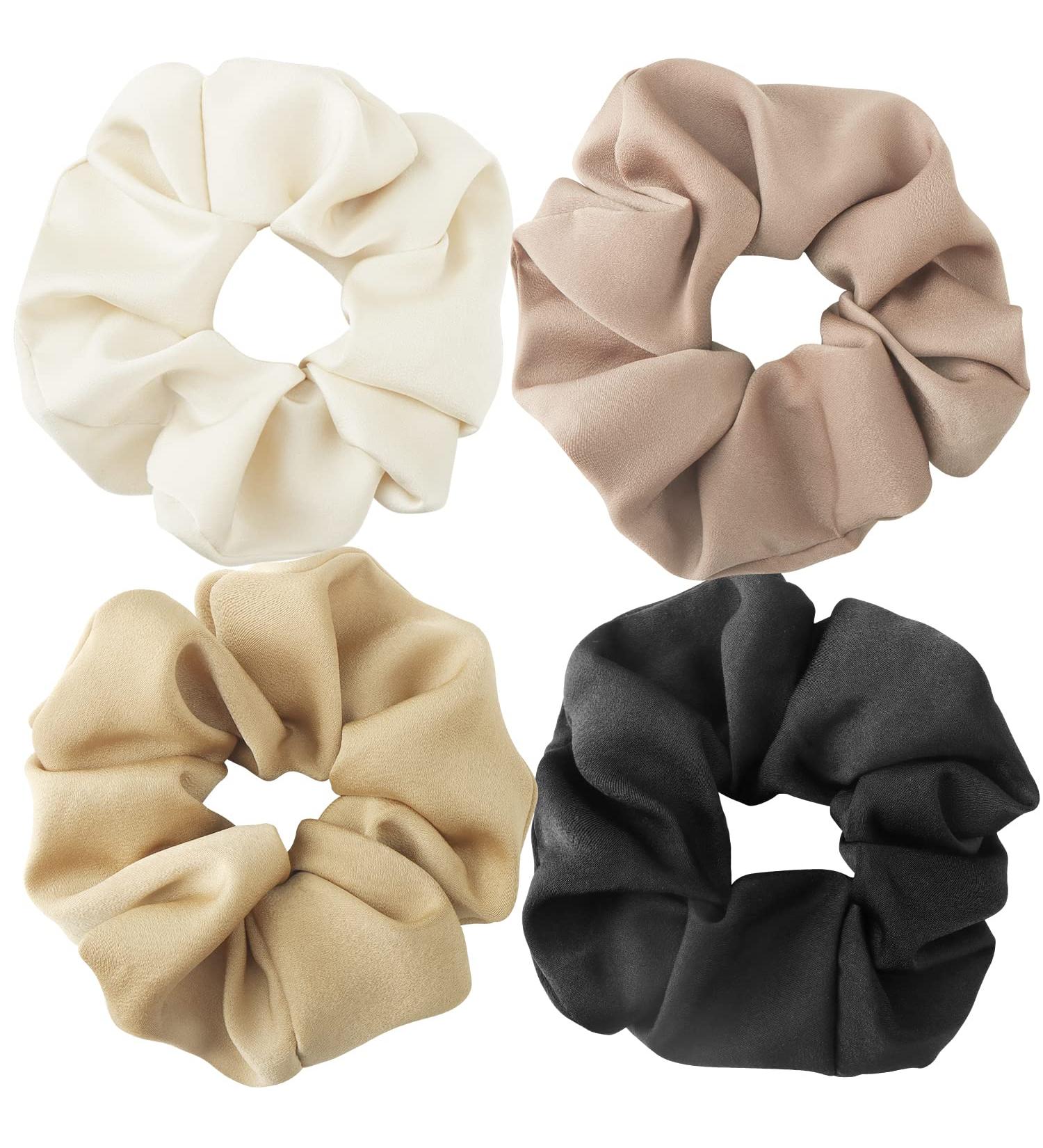 Premium Satin Hair Scrunchies - 4Pcs for Women, Elastic Ponytail Holders in Solid Colors - Hair Accessories for Frizz Prevention - Buy Online on GoSupps.com