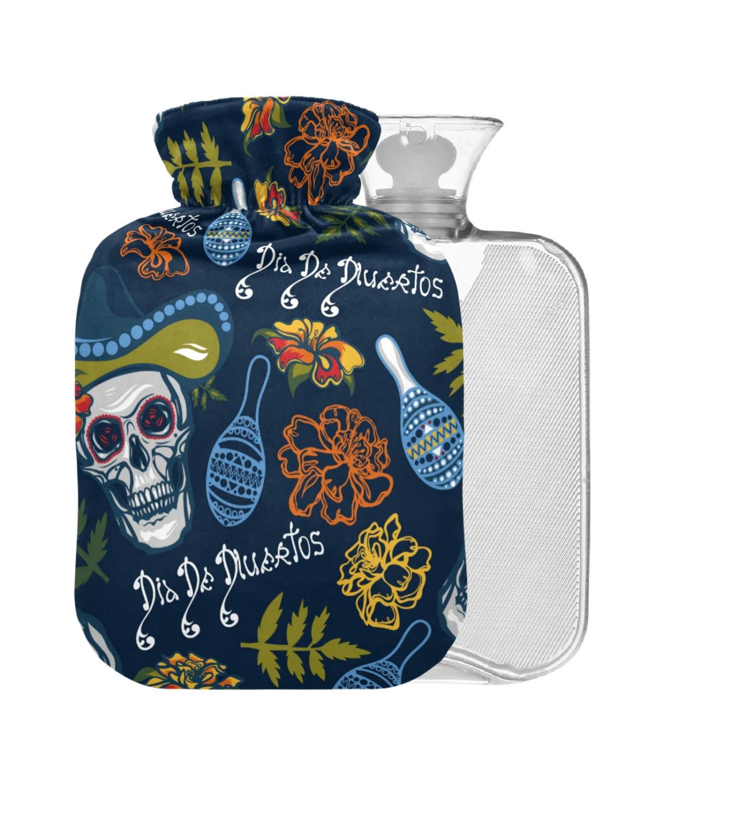 Dia De Muertos Hot Water Bottle with Cover - 2L Large Pain Relief Hot & Cold Compress for Comfort - Buy Online on GoSupps.com