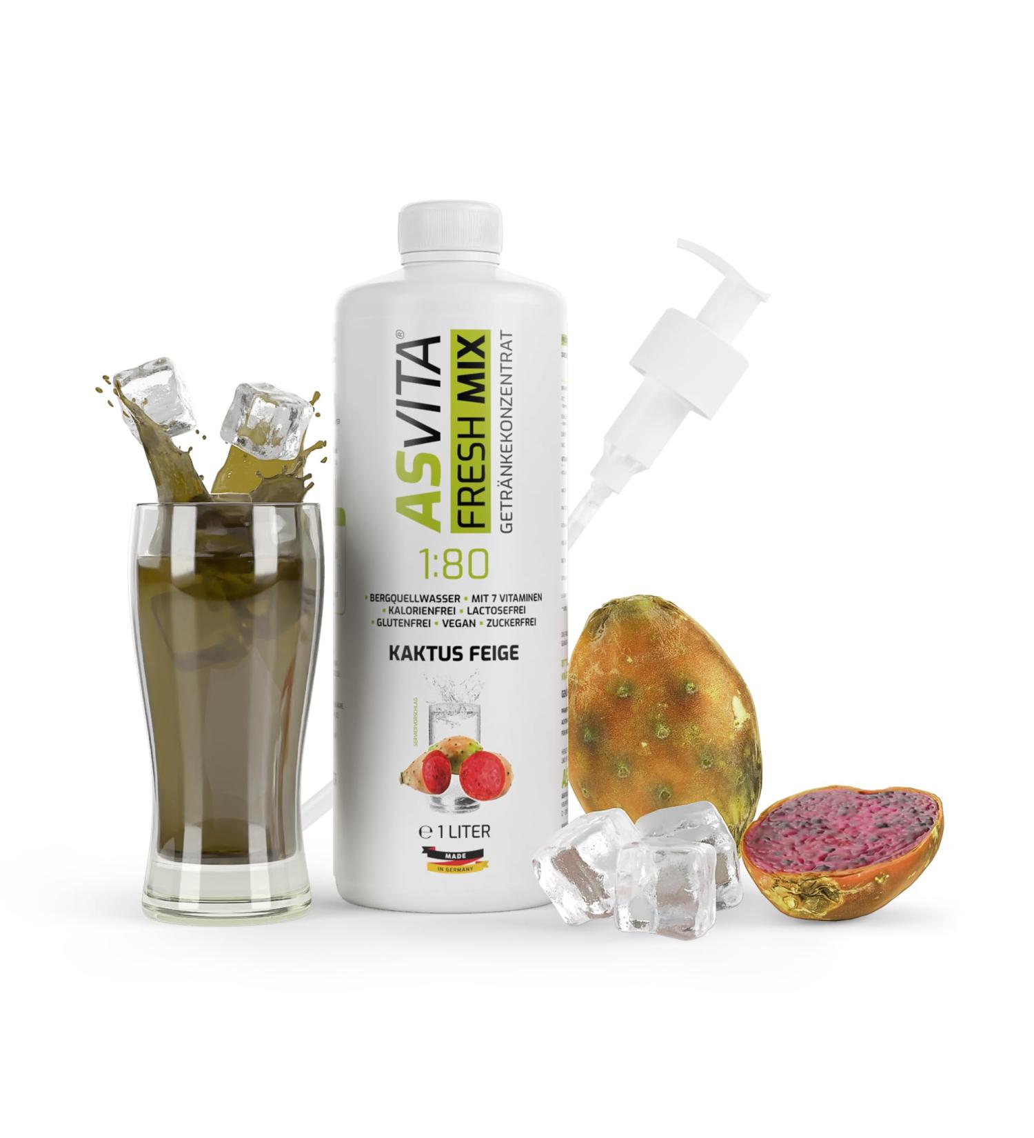 ASVITA Beverage Concentrate Fresh Mix - 1L Sugar-Free Drink Syrup with Pump | 26 Delicious Flavors (Cactus Fig) - International Shipping Available - Buy Online on GoSupps.com