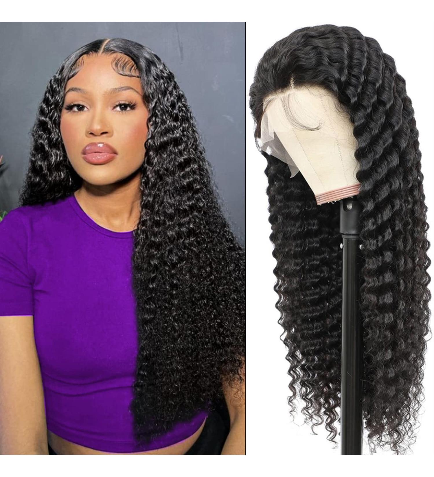 MSCLARA 24 Deep Wave Lace Front Wig | Brazilian Wet and Wavy Human Hair | Pre Plucked with Baby Hair | Natural Looking Glueless Wig for Black Women - Buy Online on GoSupps.com