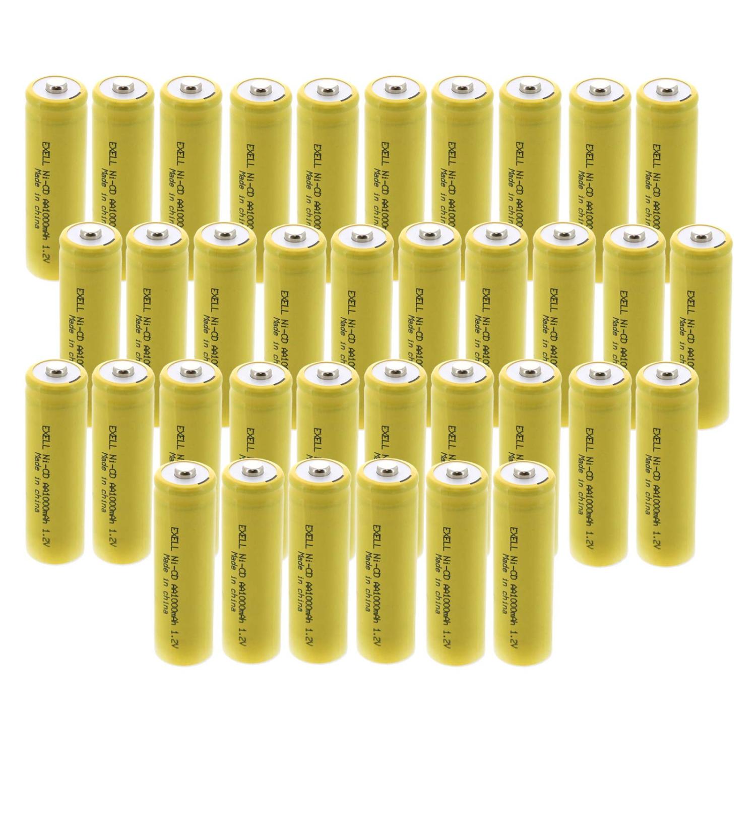Buy Exell 36-Pack Nickel-Cadmium Button-Top Rechargeable Batteries for Solar & Outdoor Lights - AA 1.2V 1000mAh - Buy Online on GoSupps.com
