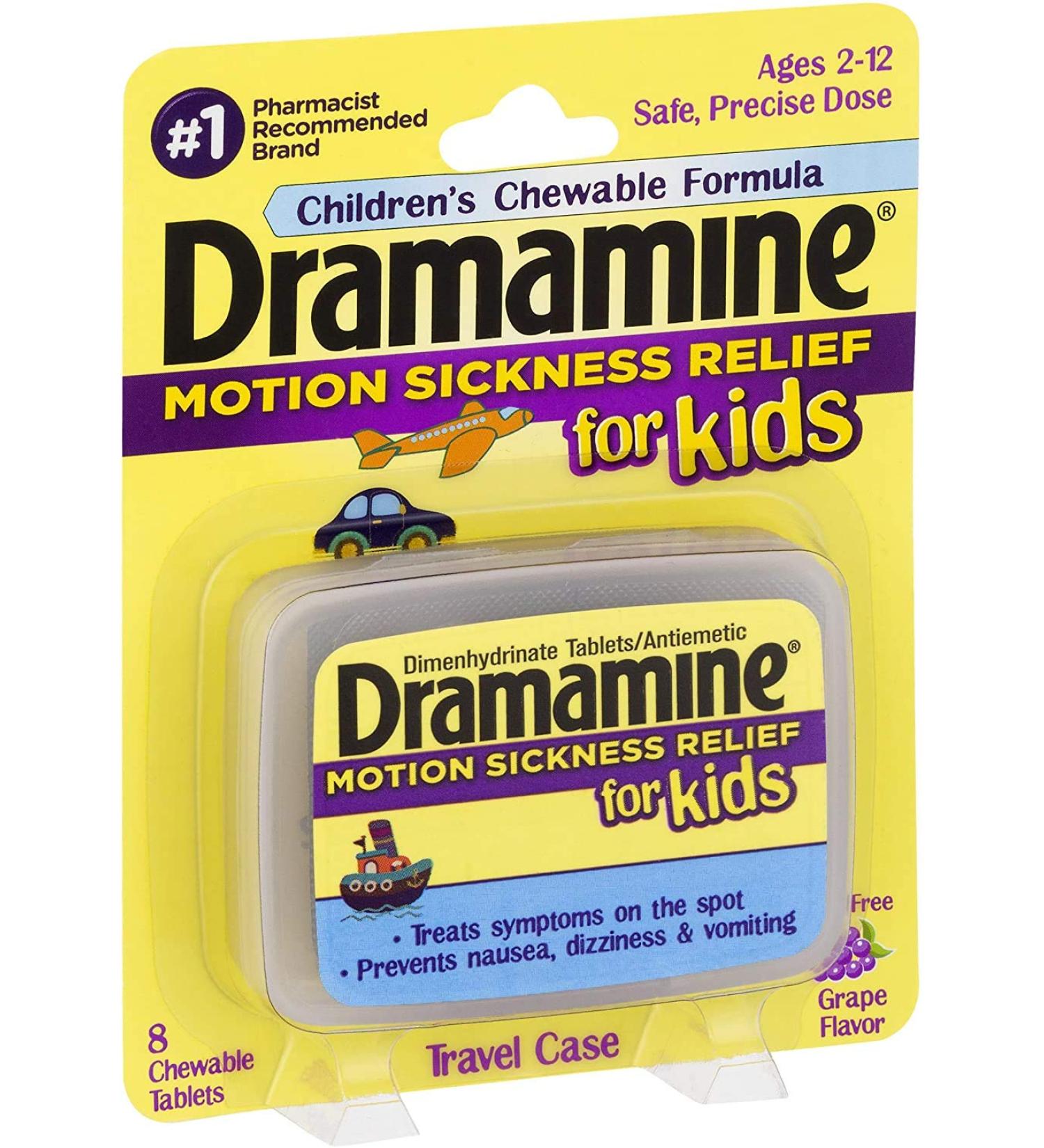 Dramamine Kids Motion Sickness Relief 8 Count (3 Pack) - Grape Flavor - Fast-Acting Formula - Buy Online on GoSupps.com