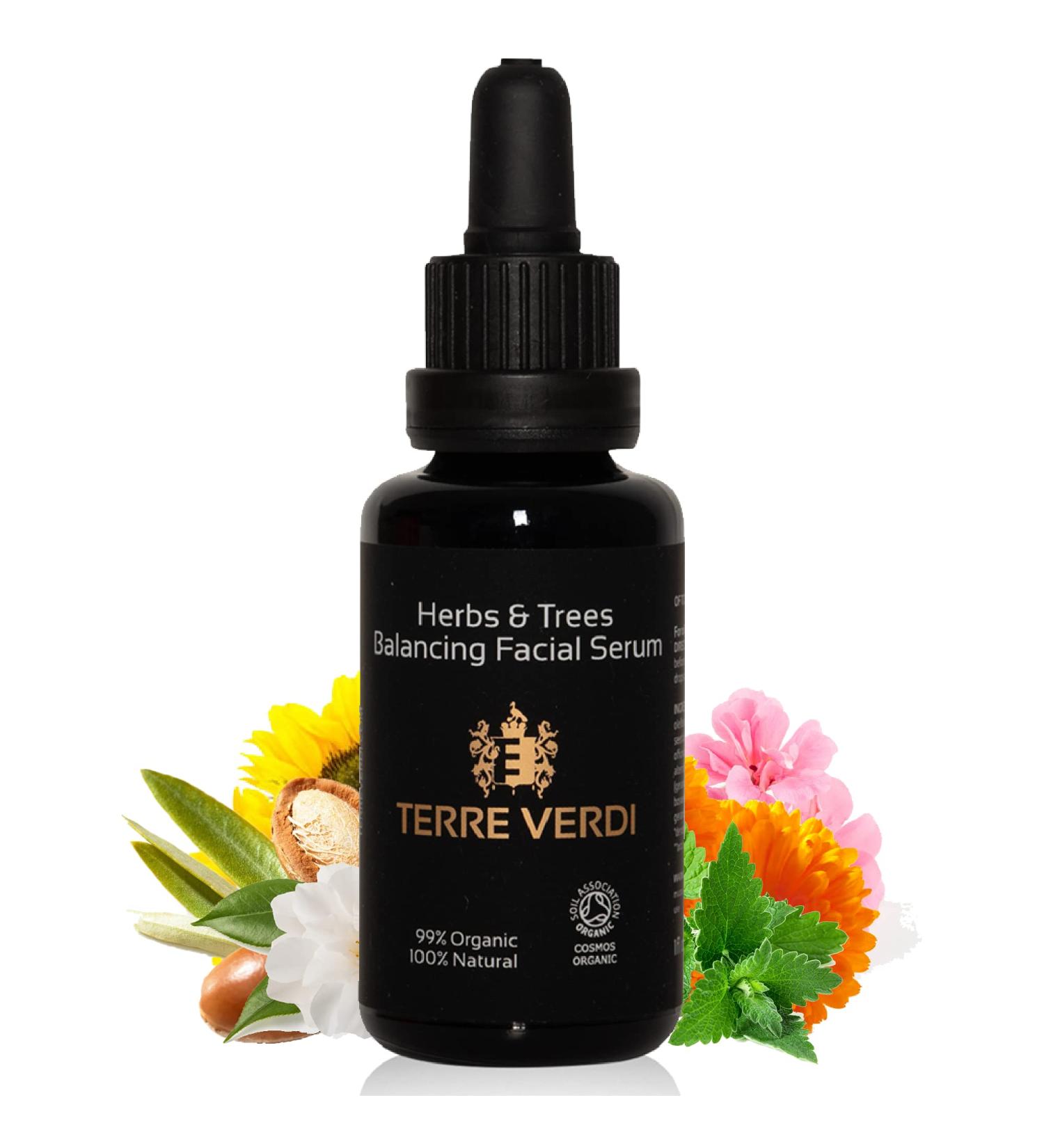 Terre Verdi Certified Organic Face Serum - Herbs & Trees - Facial Serum & Acne Serum with Argan Oil Jojoba Oil Tea Tree Oil Calendula Vitamin E for Face - Vegan Facial Serum - Cruelty Free - 30 ml Herbs & Trees: Subtly Herbaceous and Woody - Buy Online on GoSupps.com