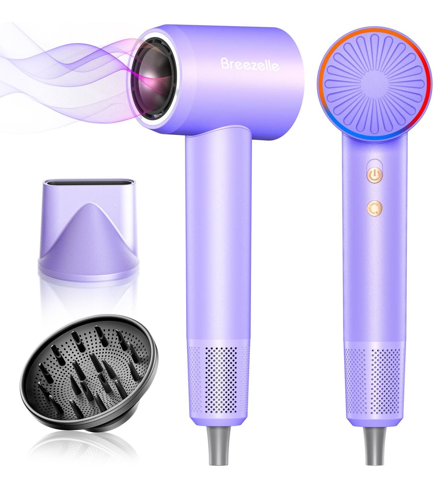 High Speed Ionic Hair Blow Dryer with Diffuser - 110 000 RPM Portable Hair Dryer for All Hair Types | Thermo Control & Quiet for Home & Travel - Purple - Buy Online on GoSupps.com