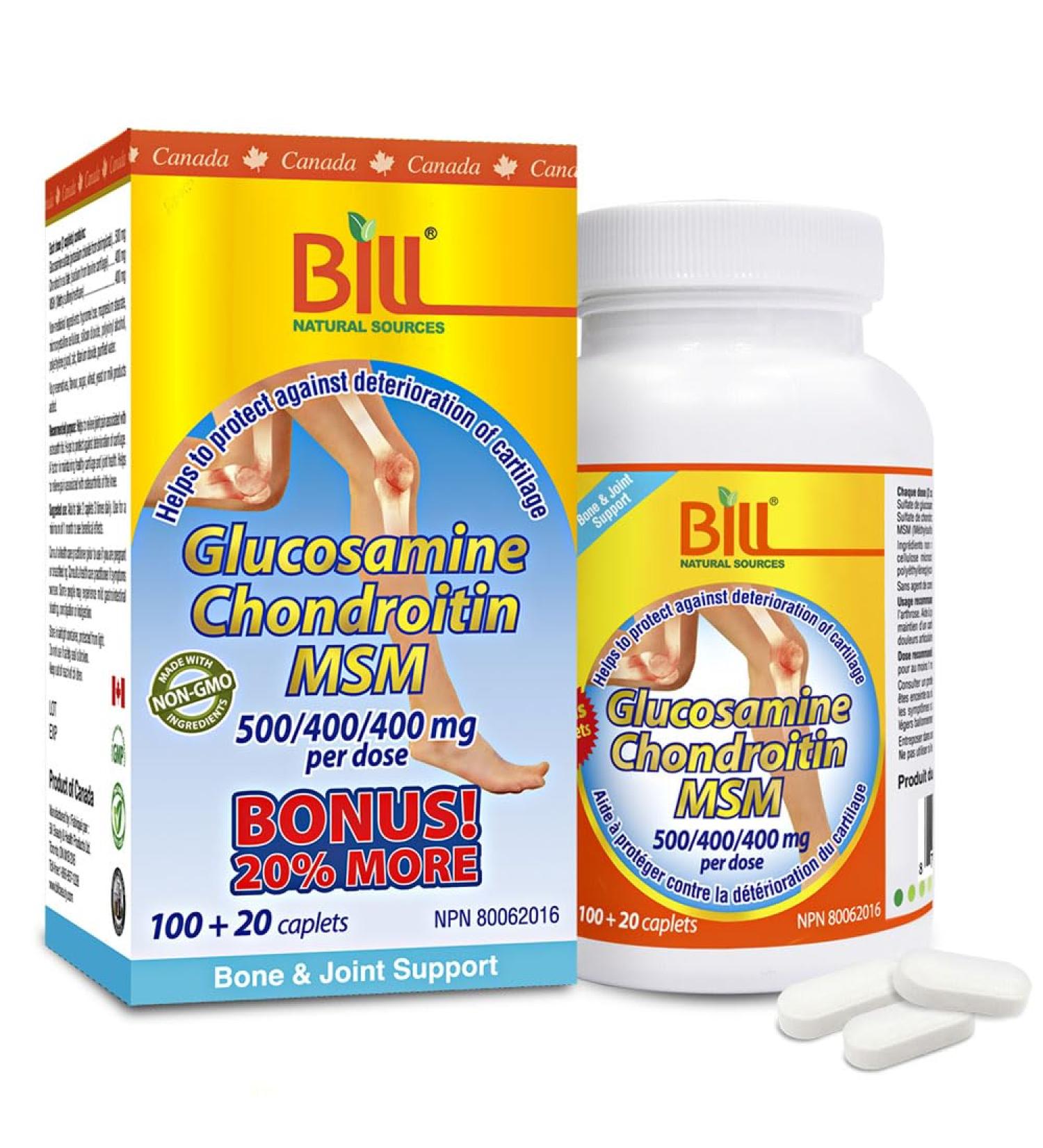 BILL Natural Sources Glucosamine + Chondroitin + MSM 120 Tablets - Buy Online on GoSupps.com