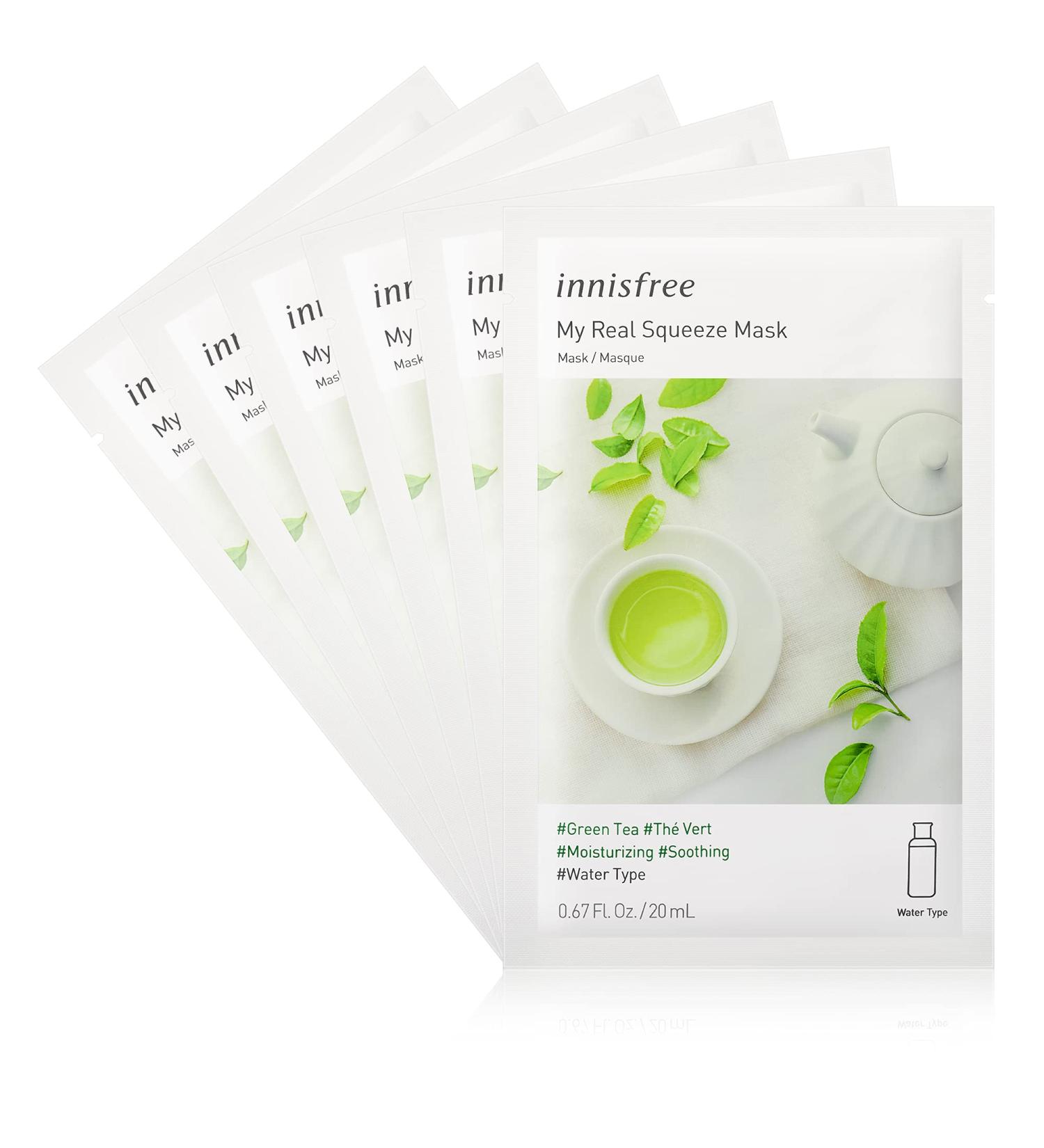 Innisfree My Real Squeeze Face Sheet Mask Green Tea 6-Pack - Hydrating and Soothing Skincare Solution - Buy Online on GoSupps.com