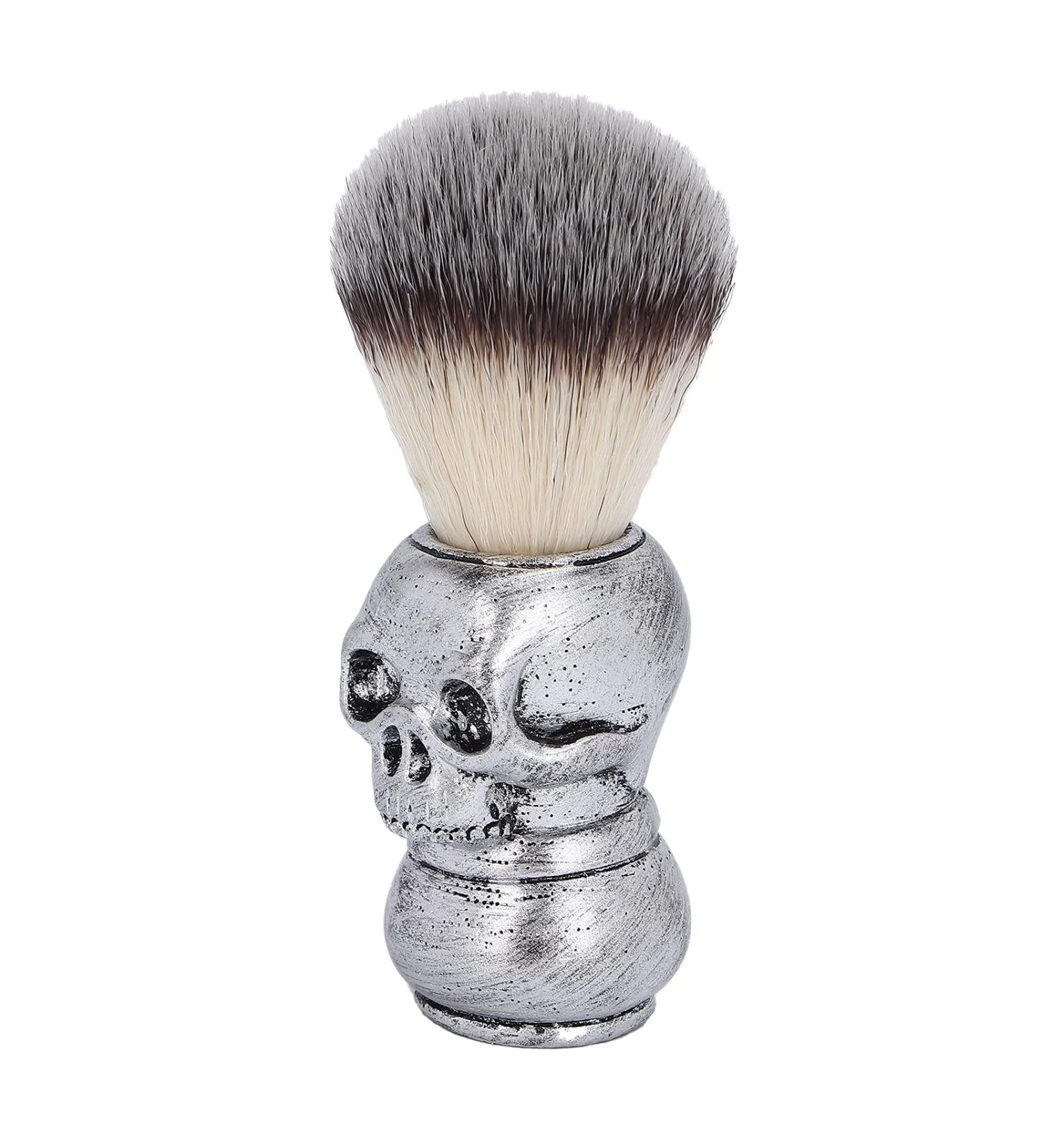 Men's Skull Shaving Brush - Premium Silver Beard & Hair Brush for Barbers & Home Use - Buy Online on GoSupps.com