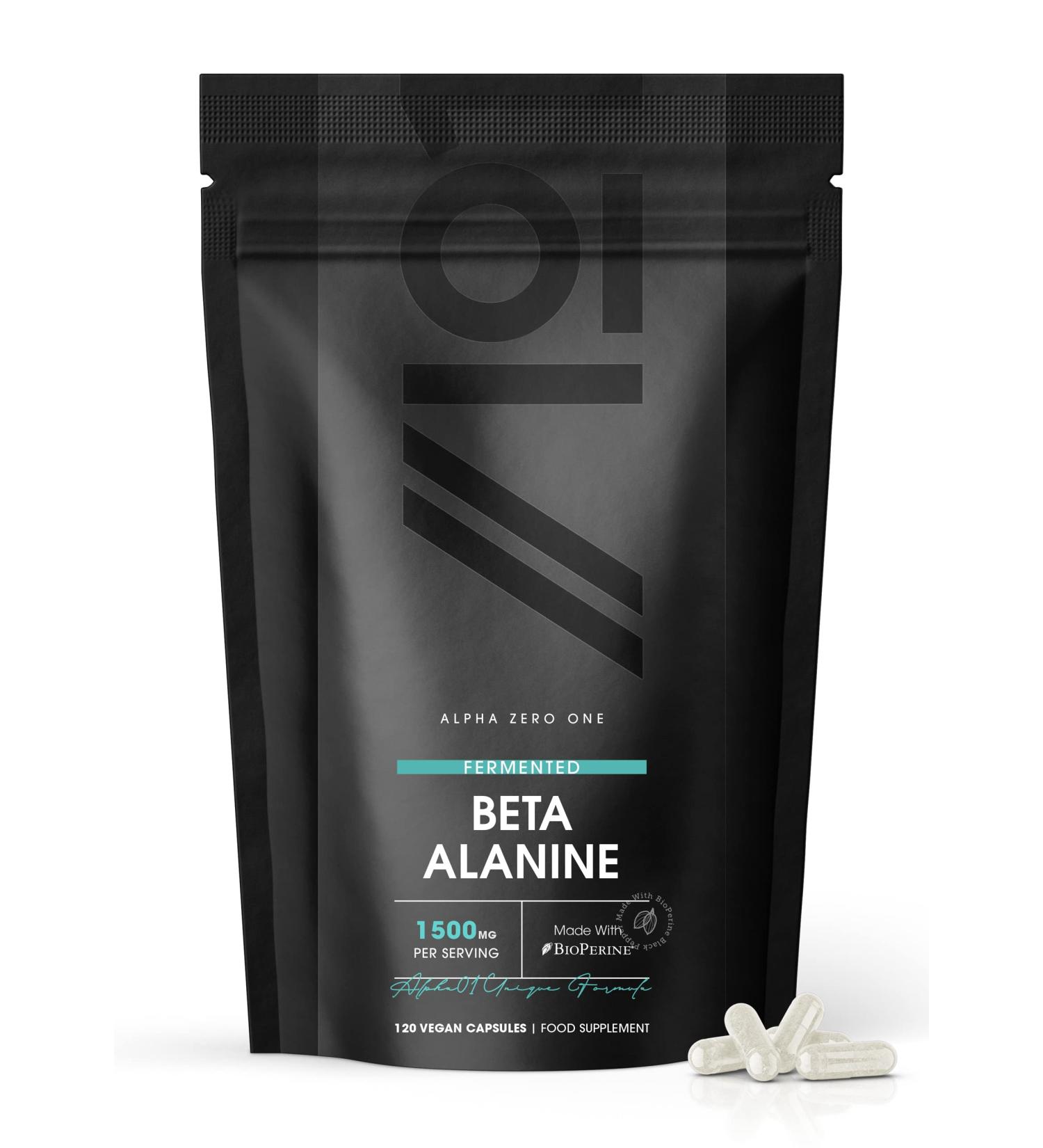Fermented Beta-Alanine 1500mg with BioPerine - 120 Vegan Capsules | Essential Amino Acid Support - Non GMO, Gluten Free, Halal - Buy Online on GoSupps.com