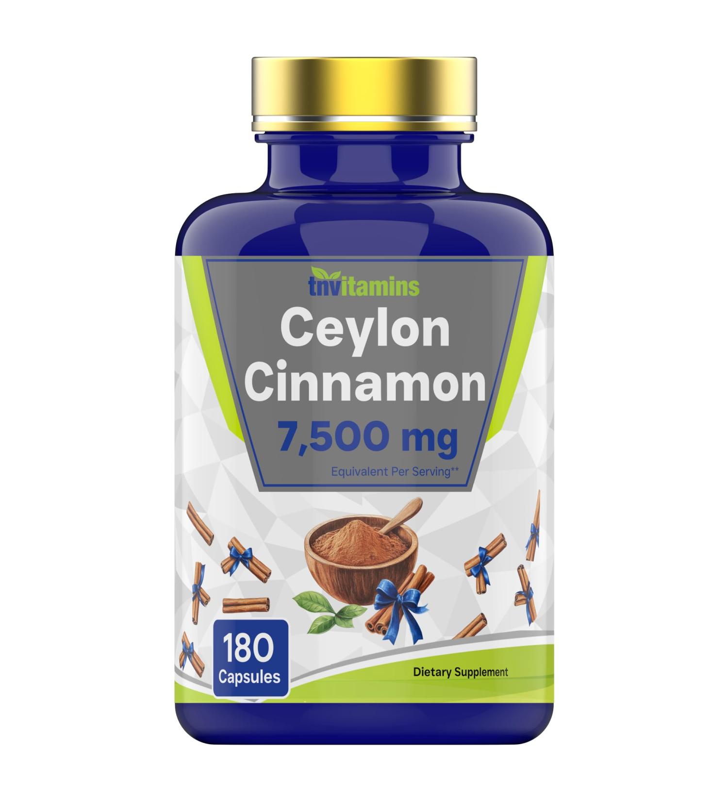 tnvitamins Ceylon Cinnamon 180 Capsules: Equivalent to 7 500 mg Per Serving | High Potency Ceylon Cinnamon Powder Pills for Women & Men - Buy Online on GoSupps.com