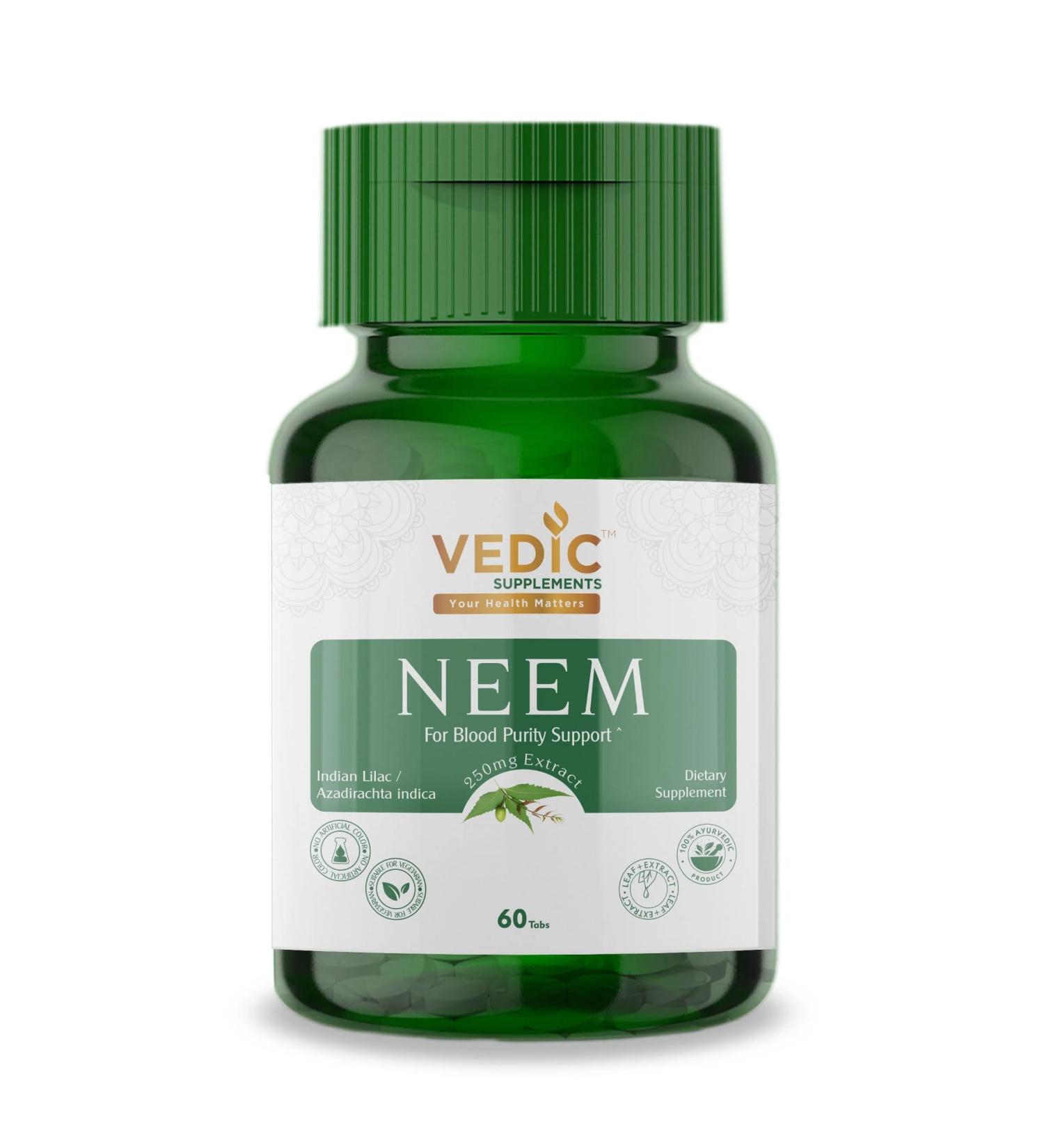 Neem Tablets Vedic Supplements - Supports Skin Immune & Detox - Buy Online on GoSupps.com