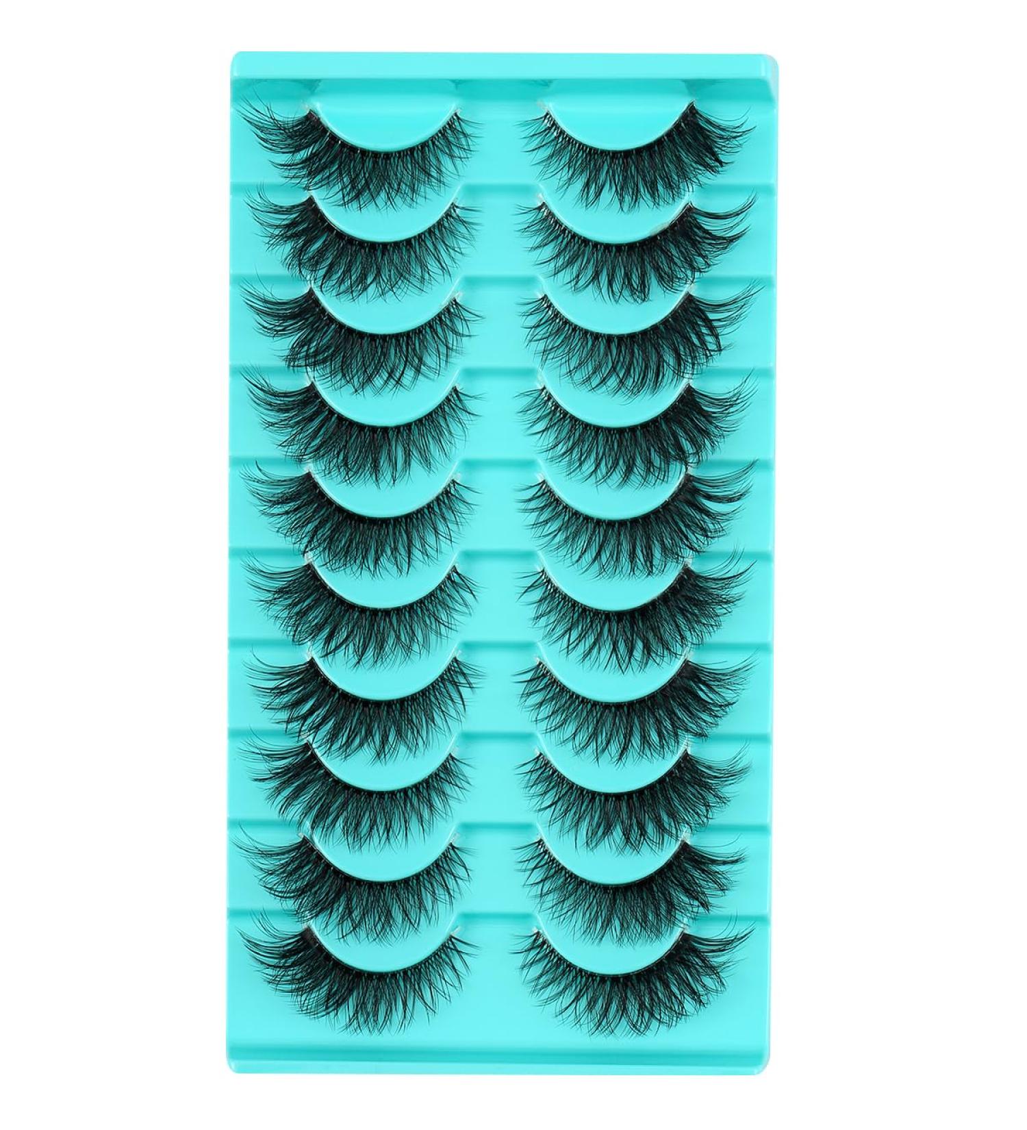 Clear Band Russian Volume Fluffy Strip Lashes - 10 Pairs Naturally Wispy D Curly False Eyelashes - Look Like Extensions - Buy Online on GoSupps.com