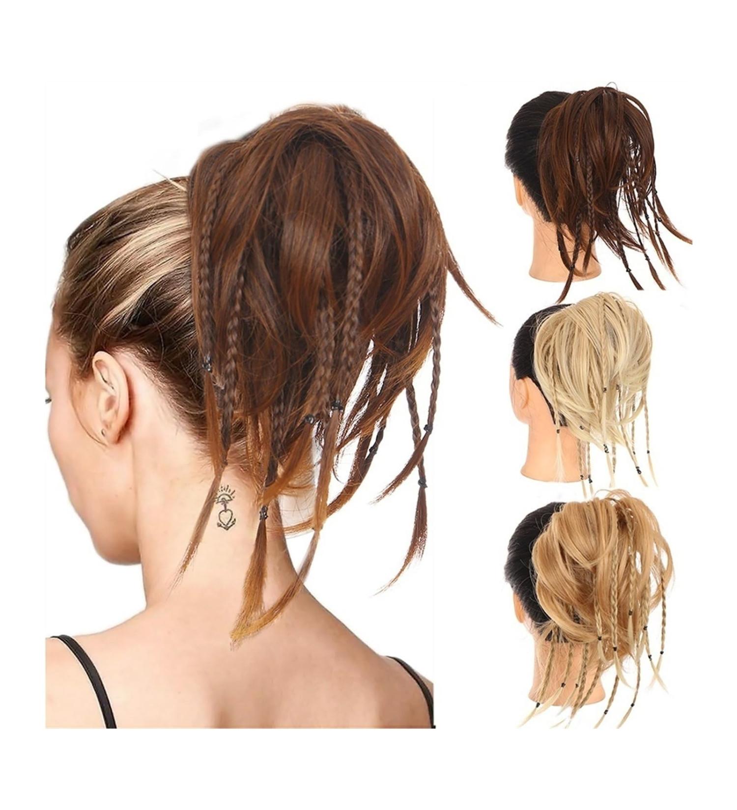 Messy Bun Hair Piece for Women Synthetic Messy Hair Bun Tousled Straight Hair Elastic Braided Chignon Hairpiece Rubber Band Scrunchie Ponytail Extensions for Women Fake Hair Accessories for Women Gi Sw37-24-27 - Buy Online on GoSupps.com