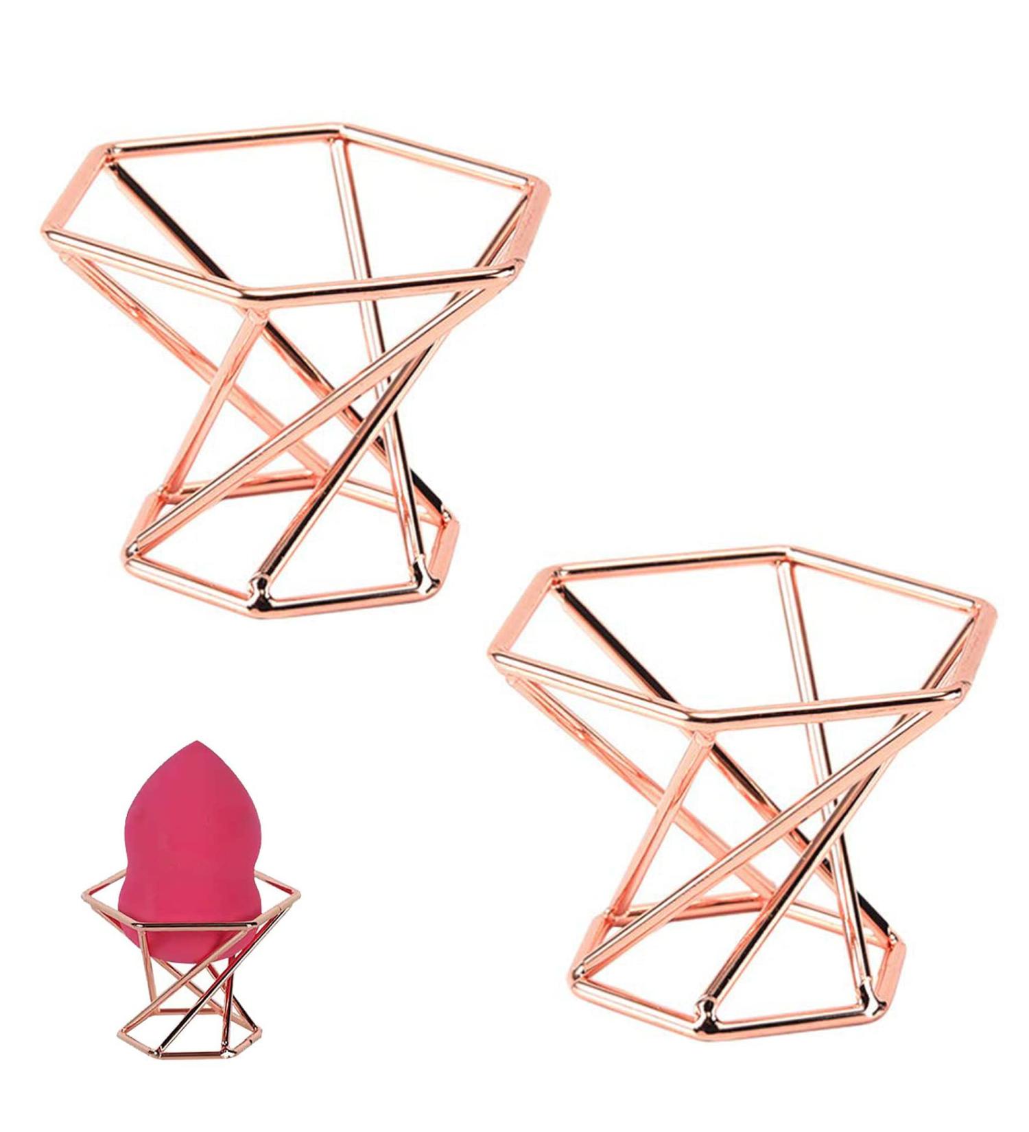 Buy 2PCs Hexagonal Metal Makeup Holder Set - Powder Tassel & Sponge Organizer for Beauty Display - International Shipping Available - Buy Online on GoSupps.com