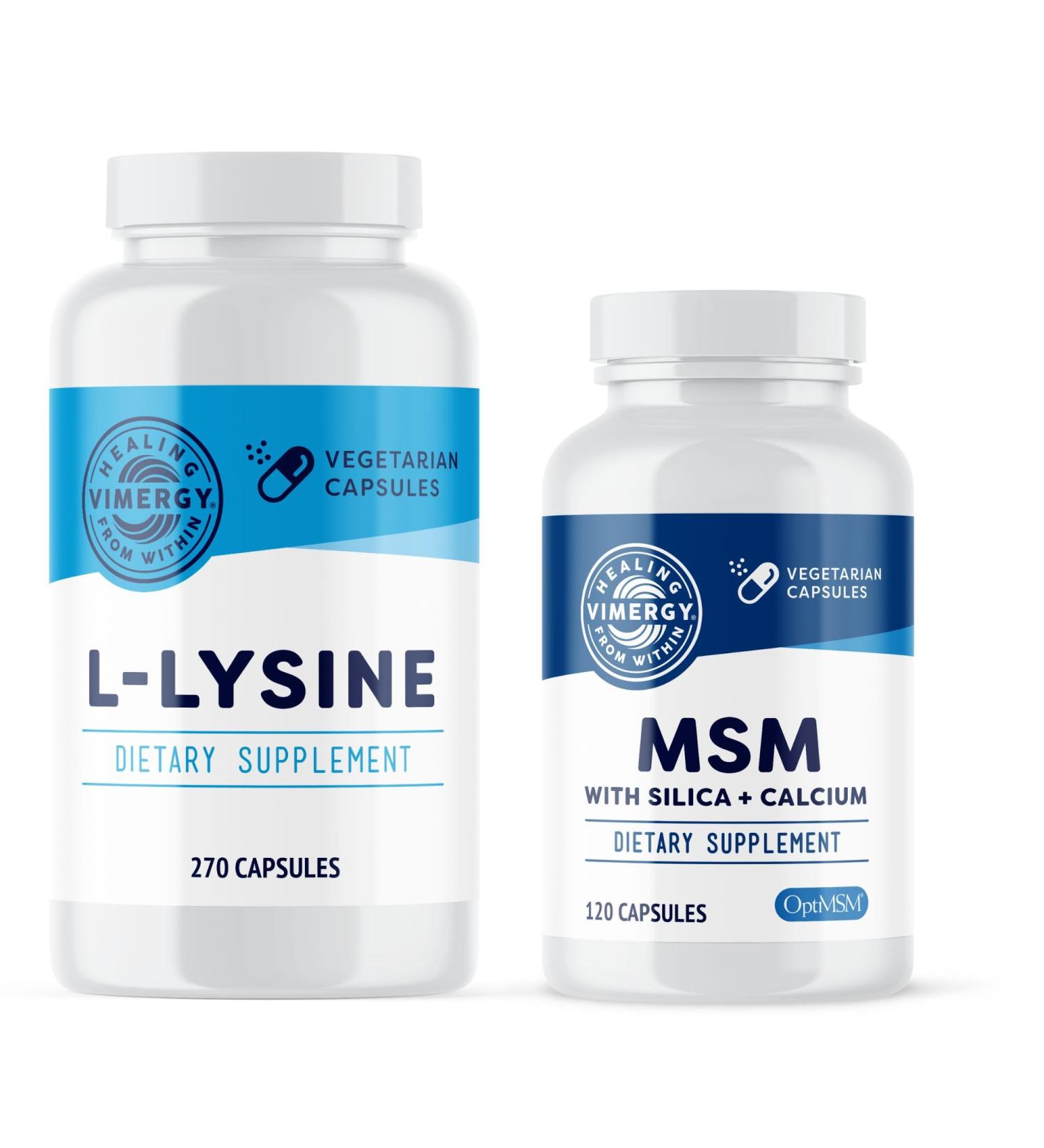 Vimergy L-Lysine (270 Capsules) & MSM (120 Capsules) Kit