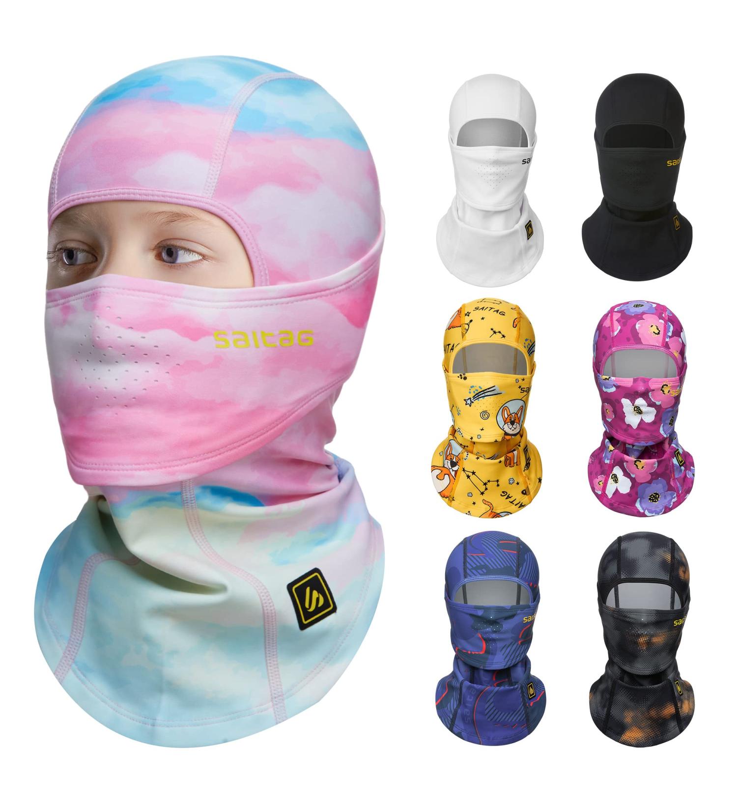 Saitag Storm Hood for Kids - Pink Balaclava Ski Mask for Winter Sports | Full Face Cover for Girls Snowball Fights & Outdoor Activities - Buy Online on GoSupps.com