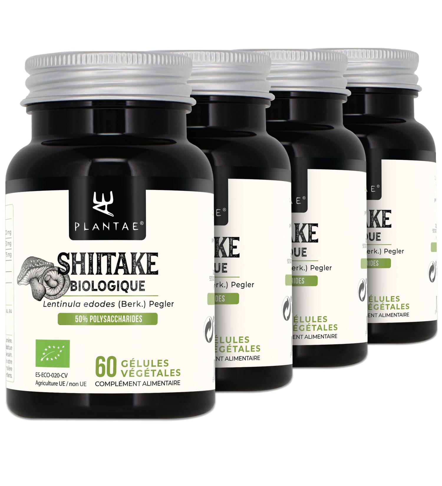 SHIITAKE ORGANIC (LENTINULA EDODES) * 3+1 FREE PACK * 250 mg / 240 capsules * Extract titrated at 30% polysaccharides and 15% beta-glucans * Cardiovascular Immune - Buy Online on GoSupps.com