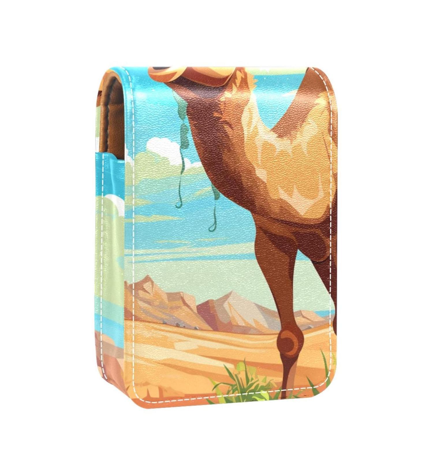 Travel Lipstick Organizer Case | Portable Makeup Bag with Mirror | Cartoon Funny Camel Design - Buy Online on GoSupps.com