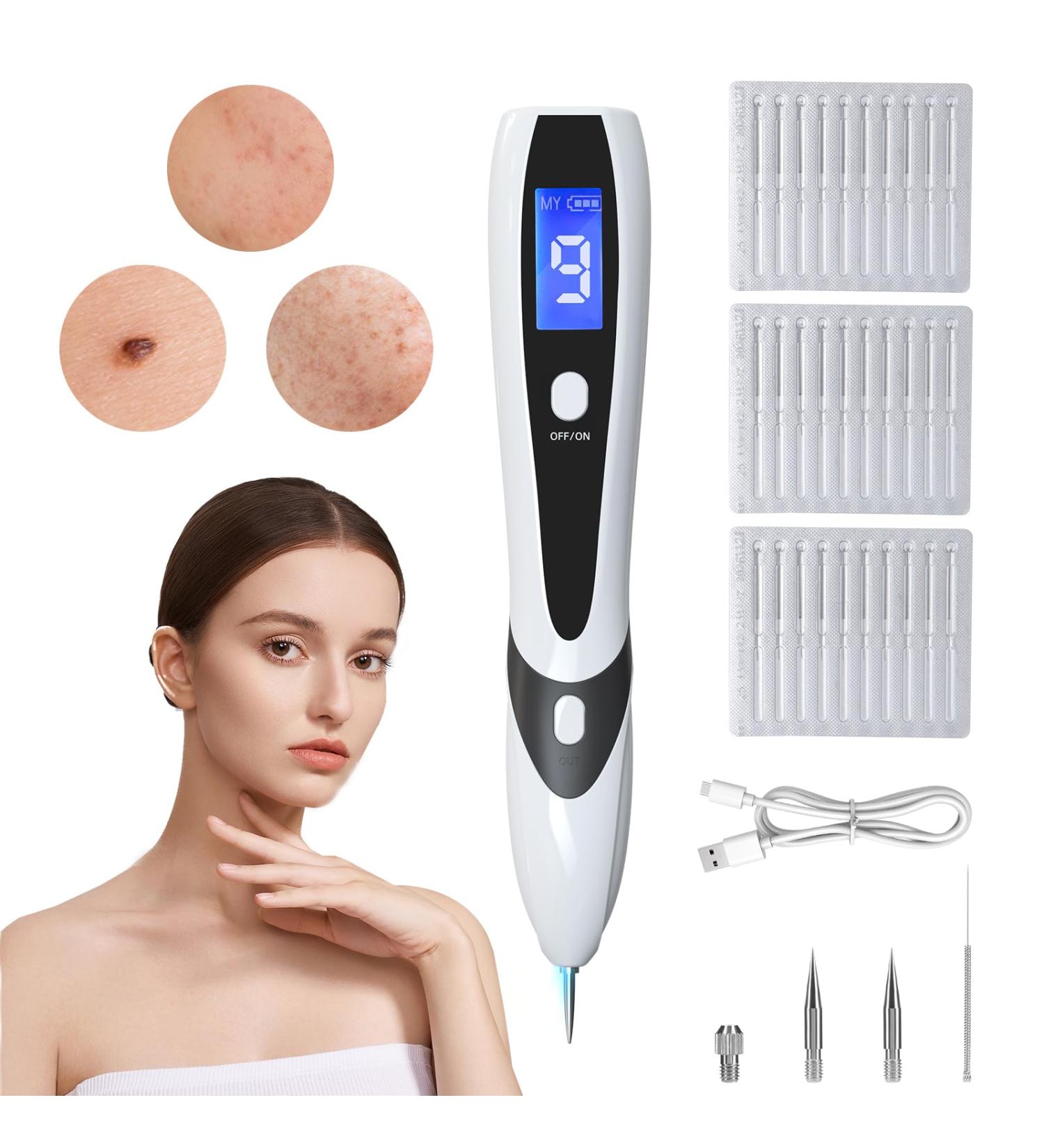 Aceshop Skin Tags Removal Pen Professional Mole Remover Pen Kit with 9 Strength Levels & Replaceable Needles USB Rechargeable Mole Remover Pen Kit Plasma Pen for Wart Freckle Nevus (White) - Buy Online on GoSupps.com