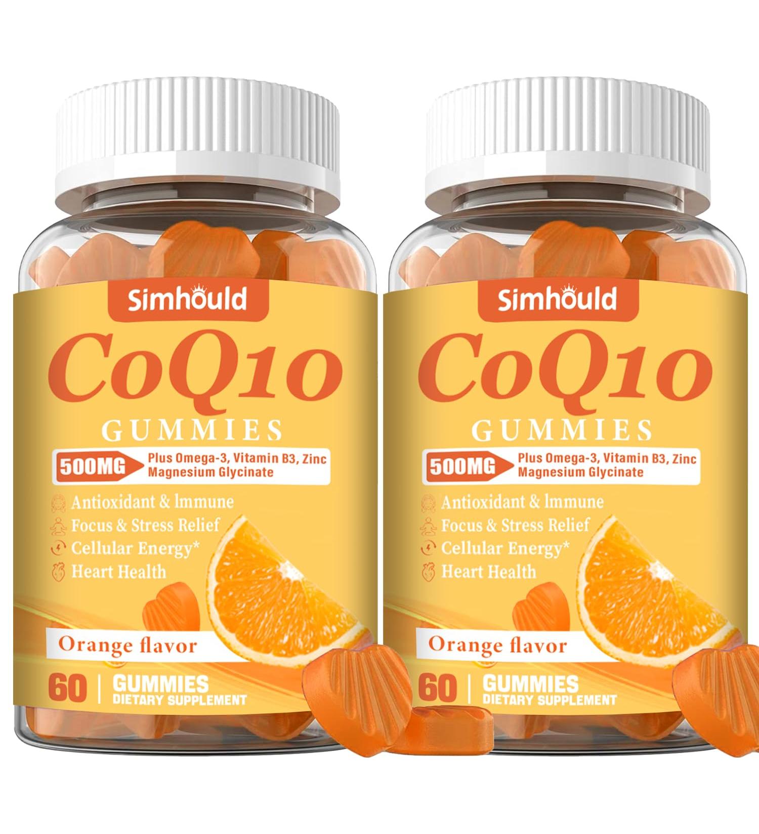2 Pack CoQ10 500MG Gummies - Vegan Omega-3 Magnesium Vitamin B3 & Zinc | 3X Absorption for Heart Health & Energy - Non-GMO 120 Counts - Buy Online on GoSupps.com