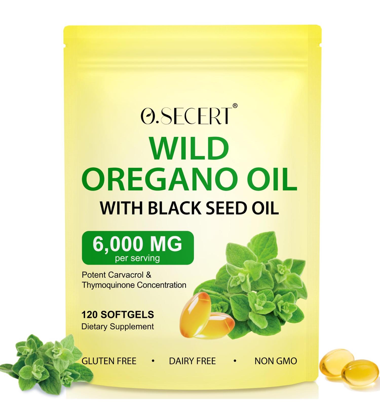 Oil of Oregano with Black Seed Oil - 6000mg Organic Oregano Oil Capsules 2-in-1 Oregano Supplement for Immune Health with High Carvacrol & Thymoquinone - Non-GMO Extra Strength Herbal Supplement - Buy Online on GoSupps.com