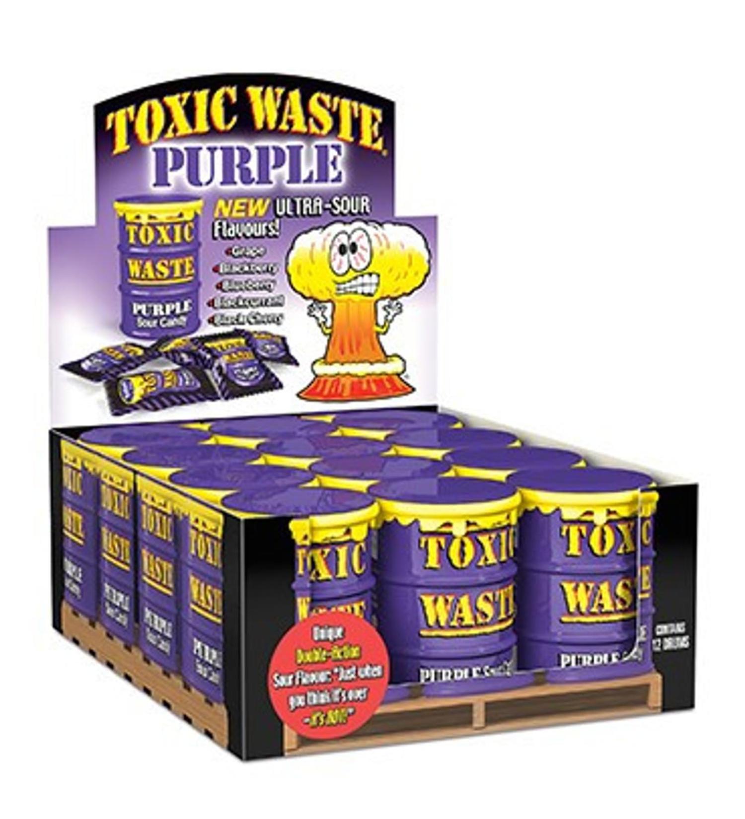 Toxic Waste Candy Purple Drums 12 pack 42g per can - Grape Blackberry Blueberry Blackcurrant & Black Cherry Original from USA