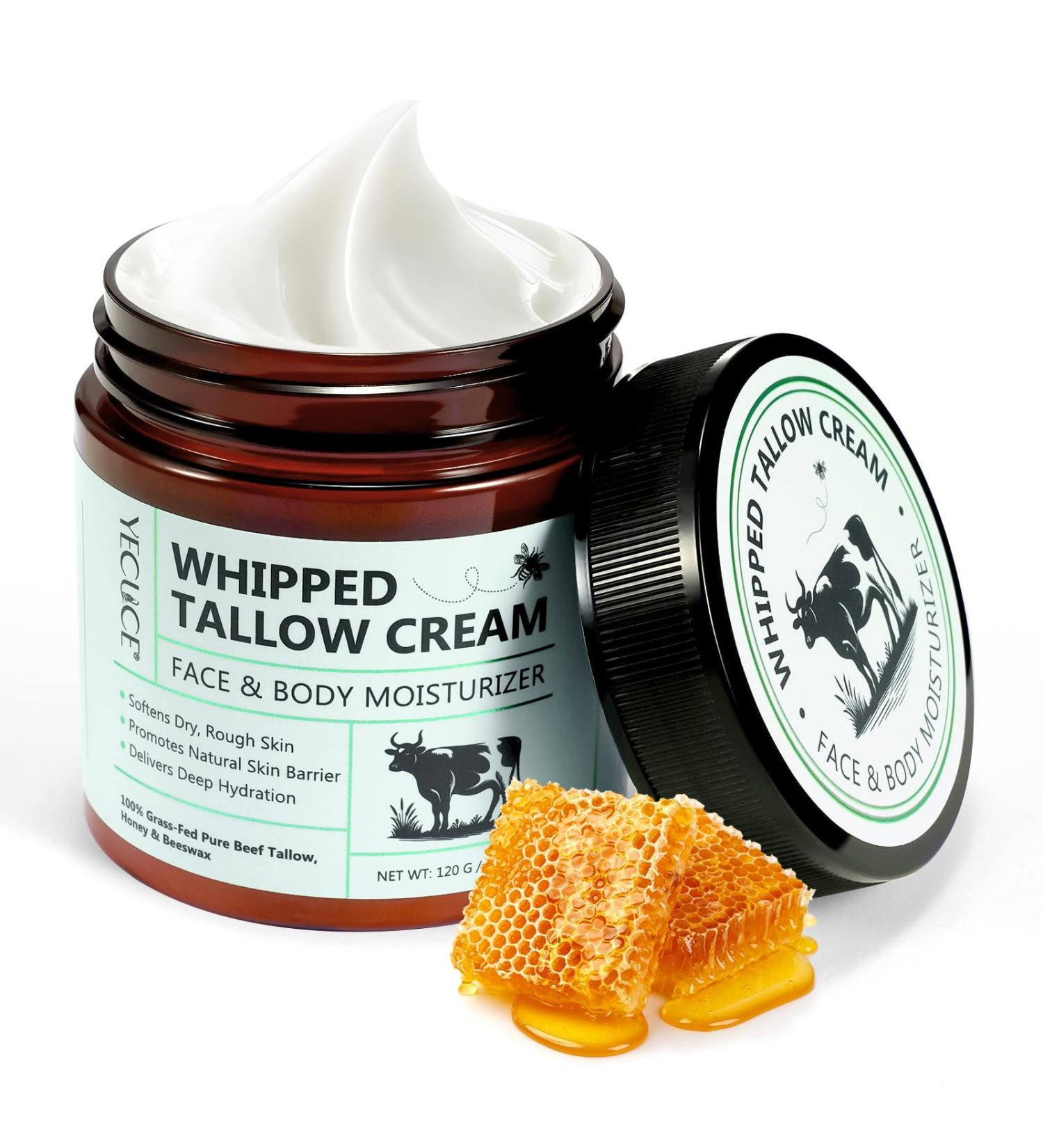 NIFEISHI Beef Tallow for Skin Whipped Tallow and Honey Balm Grass Fed & Organic Tallow Face Moisturizer Lip Balm Deeply Moisturizing for Face & Body 120g/4.2 oz - Buy Online on GoSupps.com