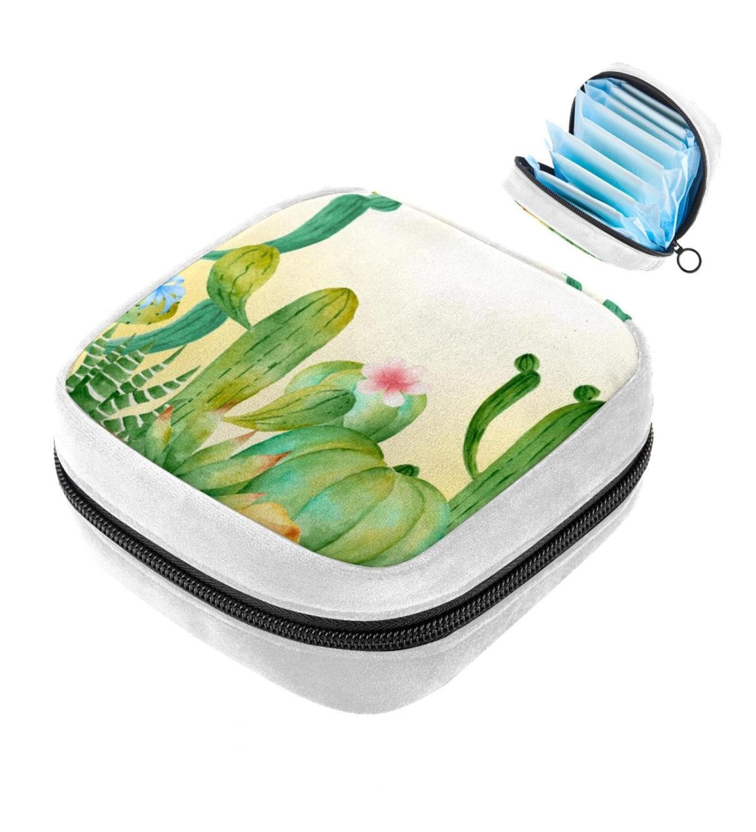 Watercolor Green Plant Sanitary Napkin Storage Bag - Period Tampon Makeup Pad Pouch (Color 3891) - Buy Online on GoSupps.com