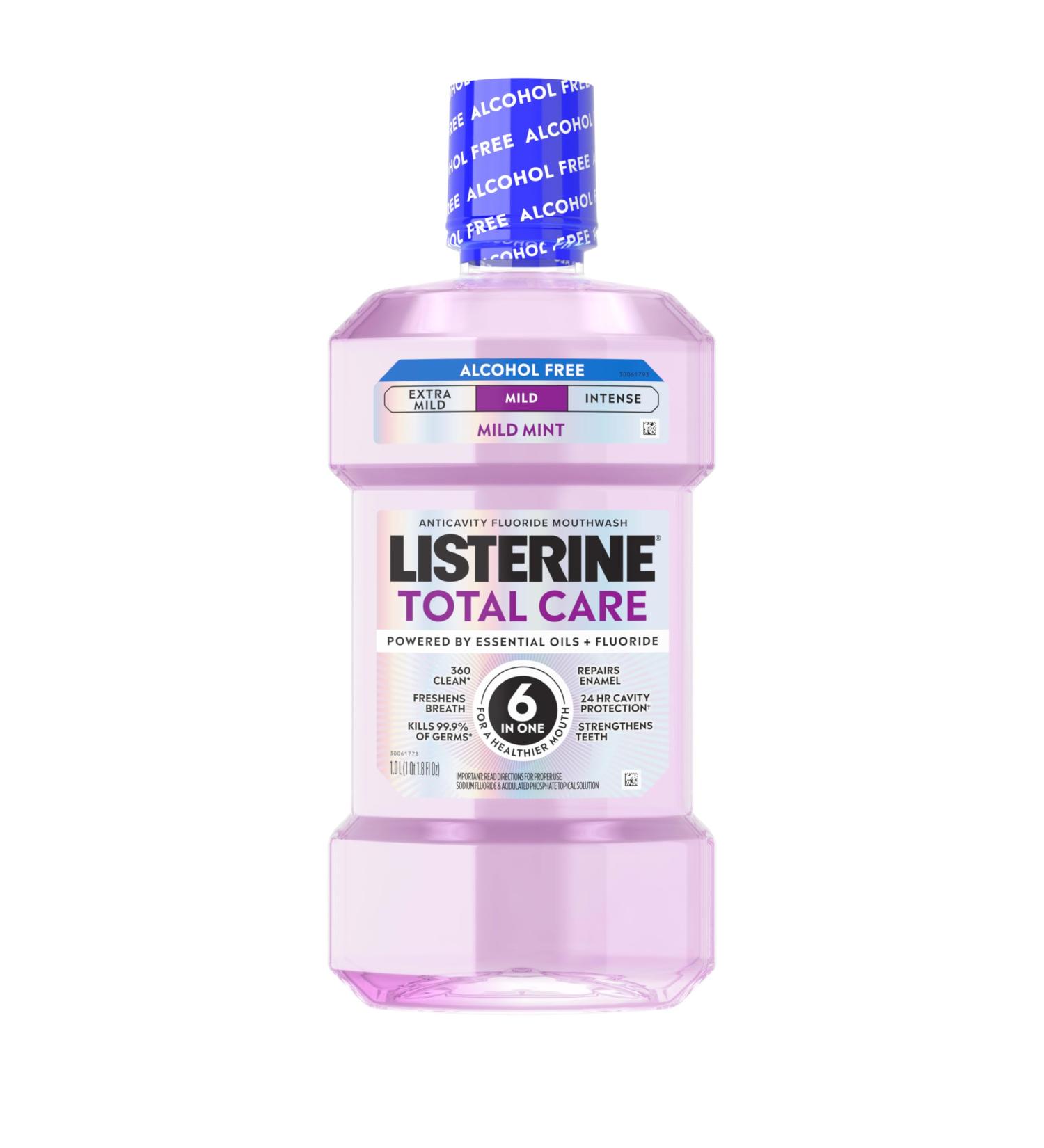 Listerine Total Care Alcohol-Free Mild Mouthwash 6 Benefit Oral Rinse to Help Kill 99.9% of Germs That Cause Bad Breath Strengthen Enamel Mild Mint Flavor 1 L 33.8 Fl Oz (Pack of 1) - Buy Online on GoSupps.com