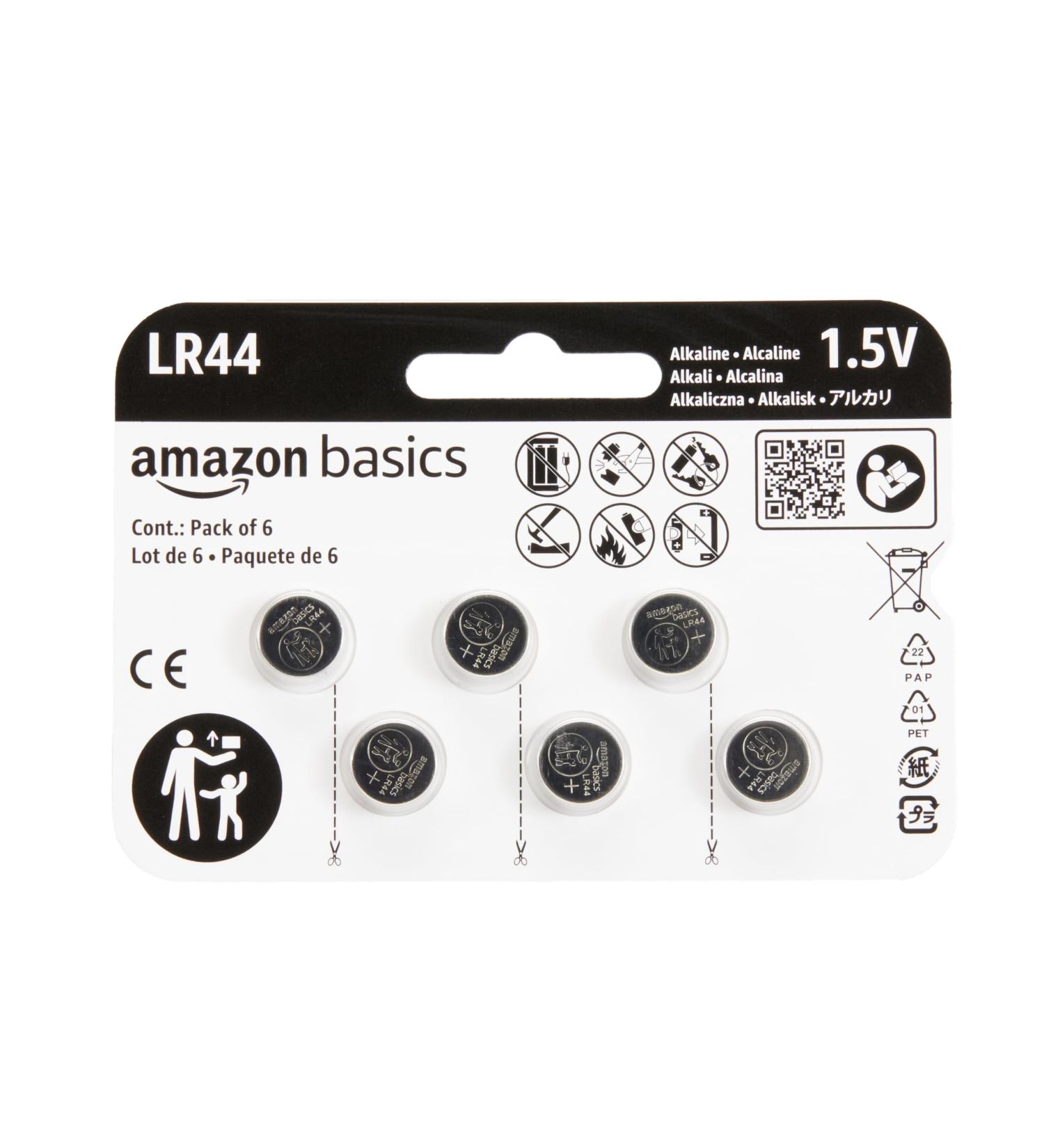 Amazon Basics 6-Pack LR44 Alkaline Button Cell Batteries - 1.5V Long Lasting Mercury-Free Ideal for Watches & Electronics - Buy Online on GoSupps.com